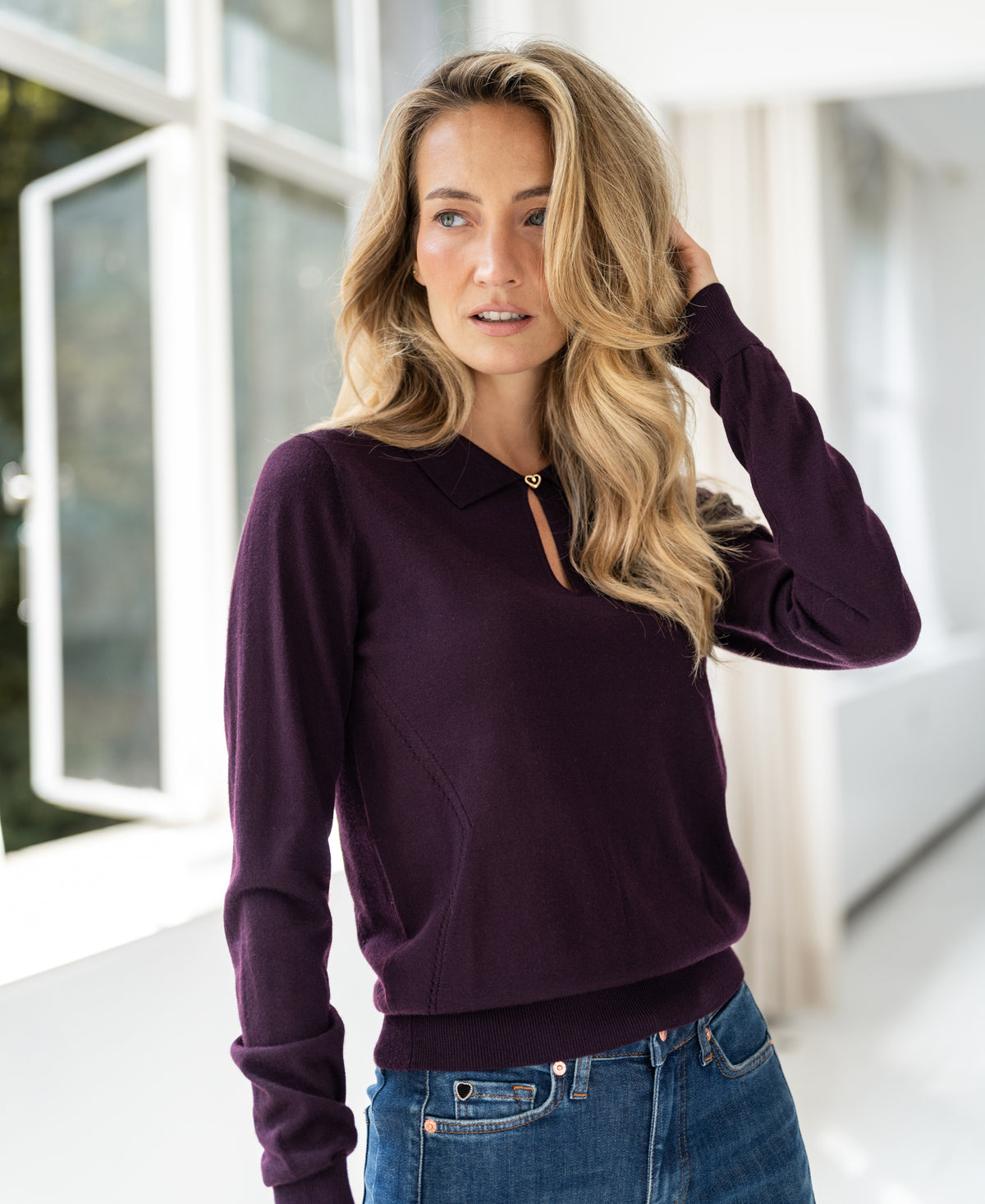 Merinotrui met polokraagje ADELE Plum