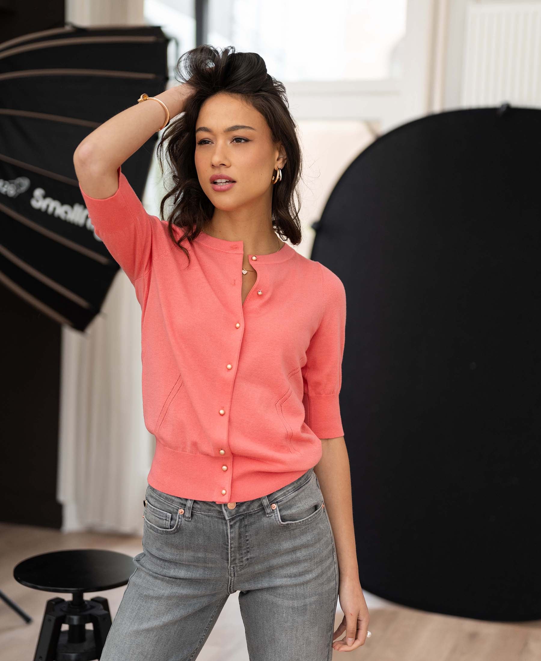 Cardigan ADELINE Flamingo - Gold