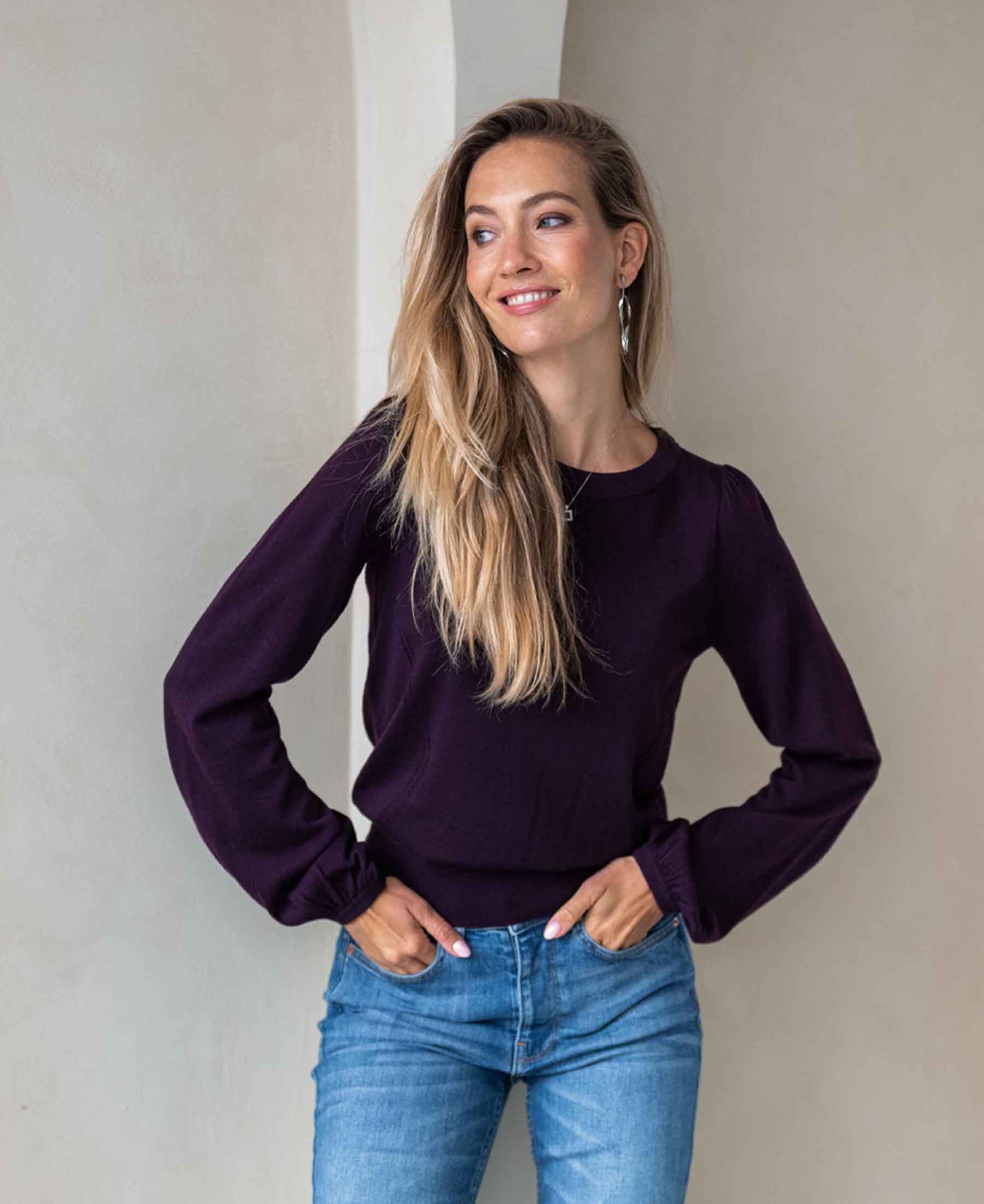 Merino trui LA COEUR Aubergine
