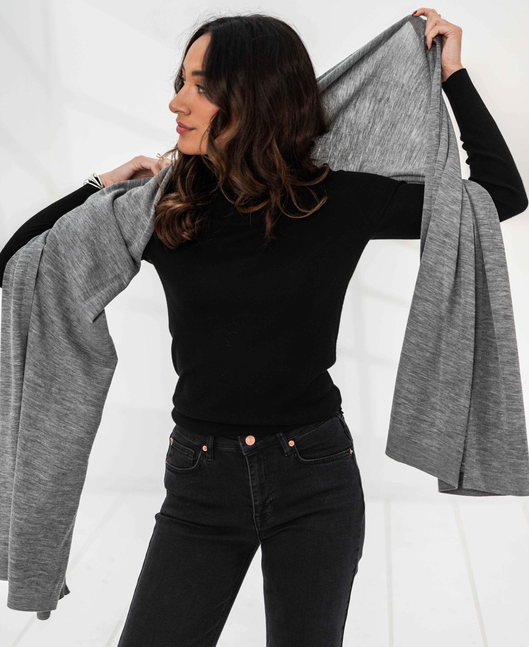 Merino maxi scarf LA BELLA Gray melange