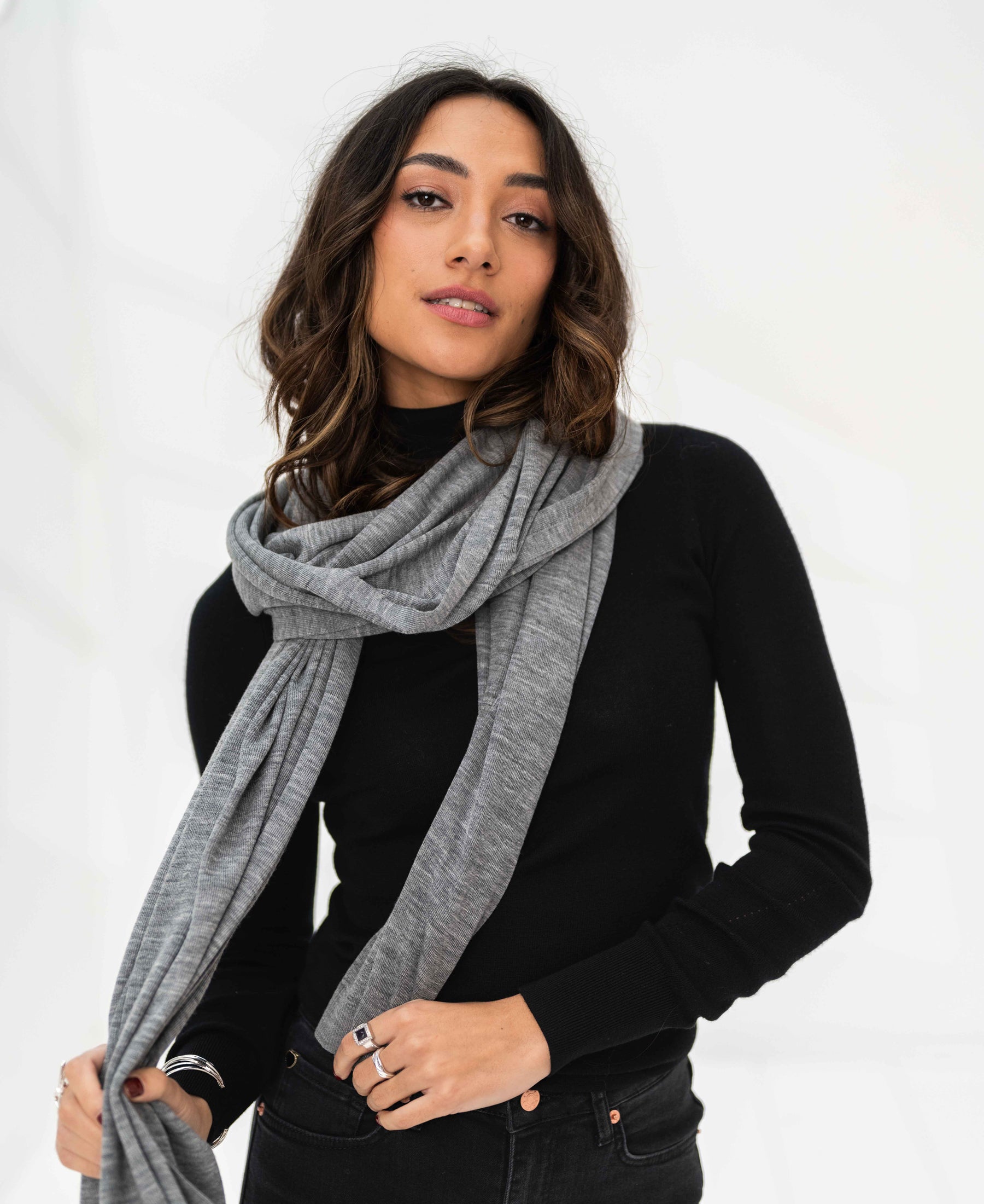 Merino maxi scarf LA BELLA Gray melange
