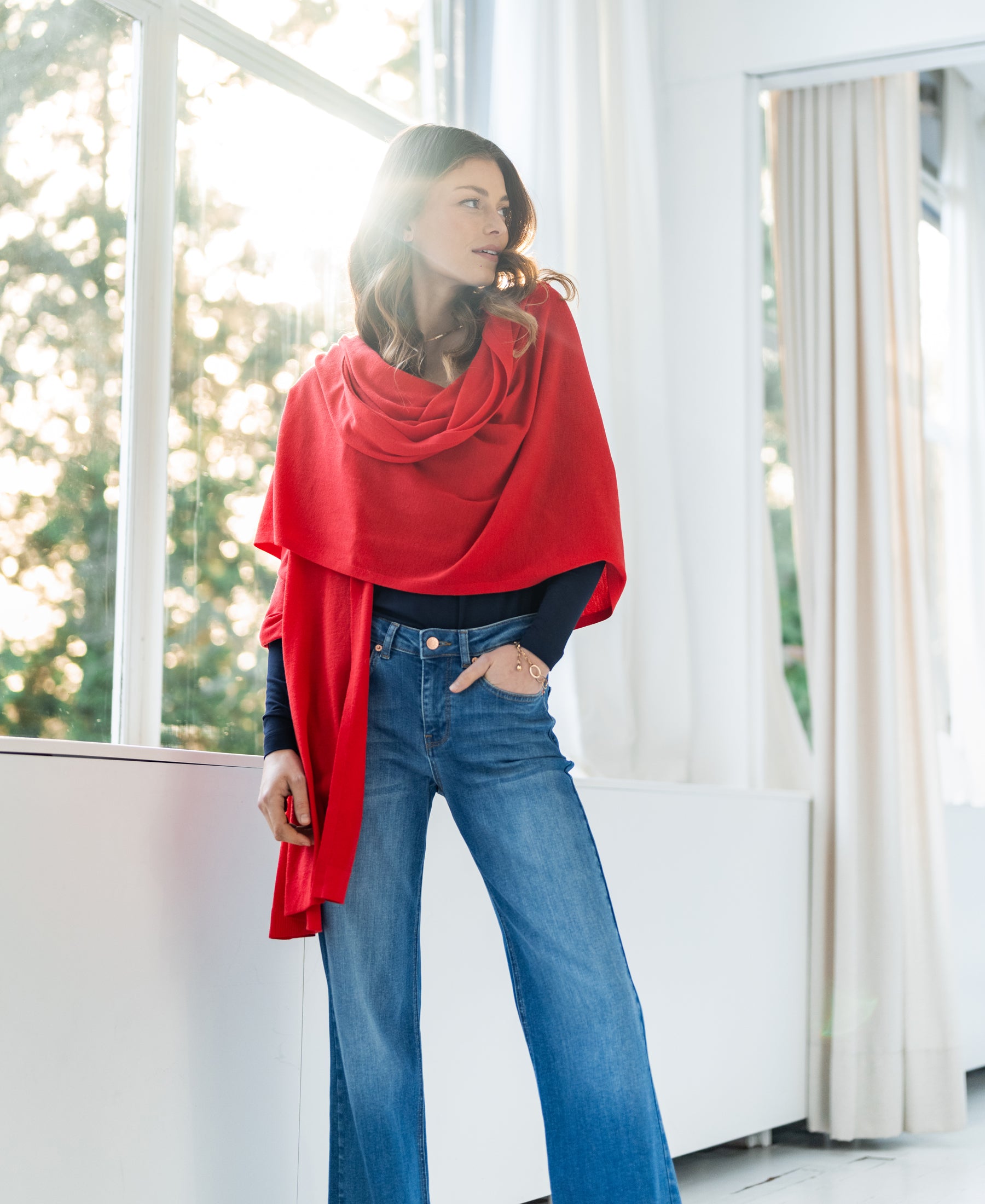 Merino maxi scarf LA BELLA Coral red