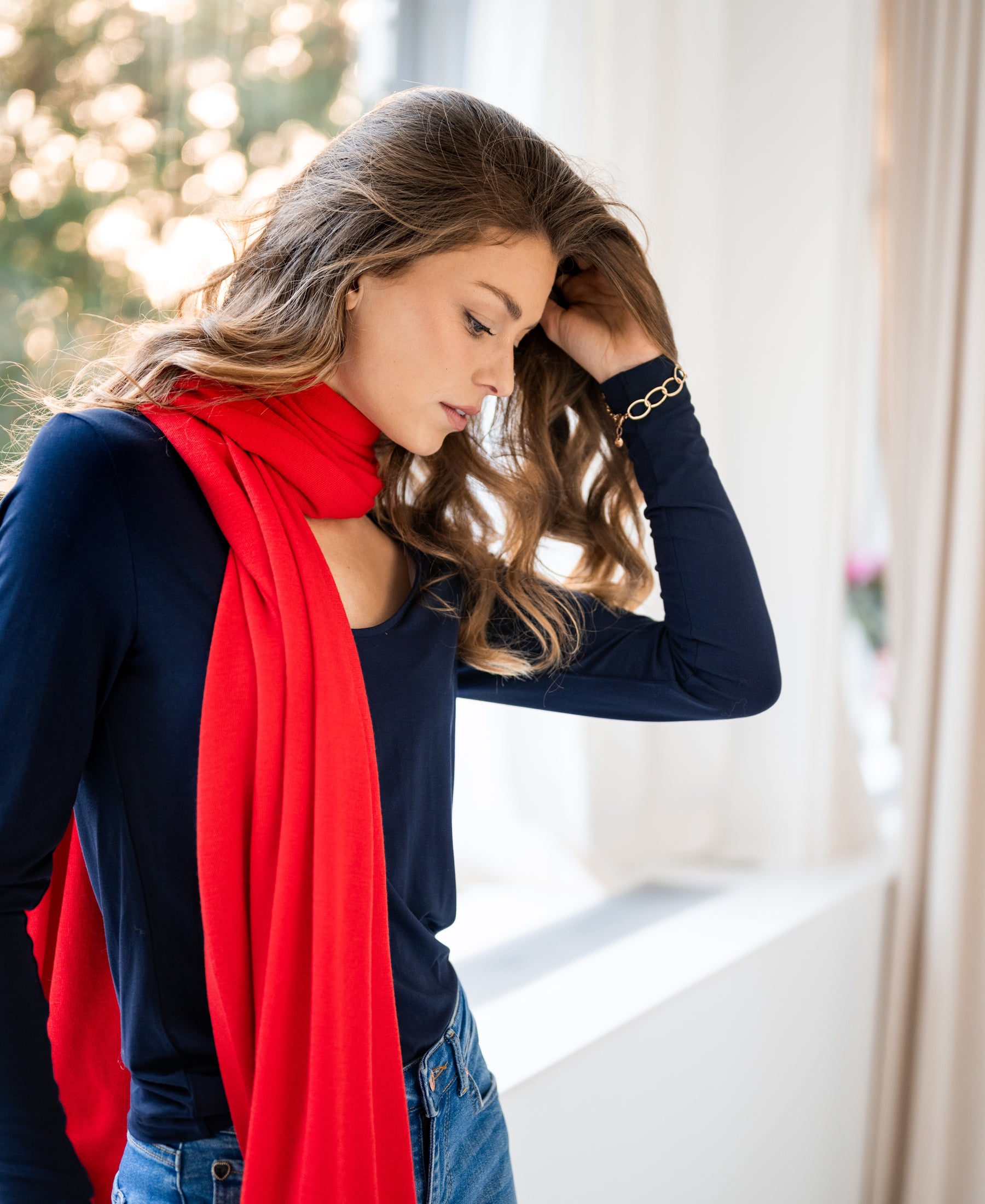 Merino maxi scarf LA BELLA Coral red