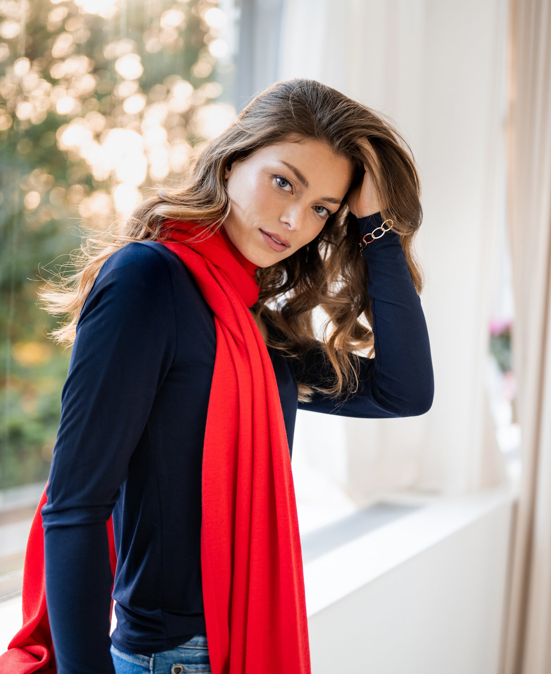 Merino maxi scarf LA BELLA Coral red