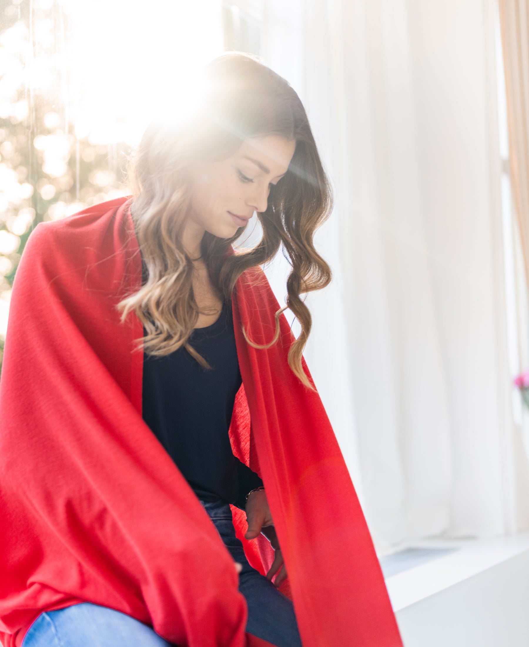 Merino maxi scarf LA BELLA Coral red