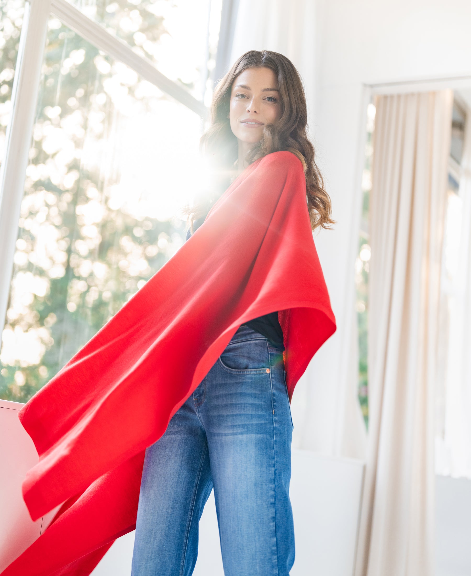 Merino maxi scarf LA BELLA Coral red