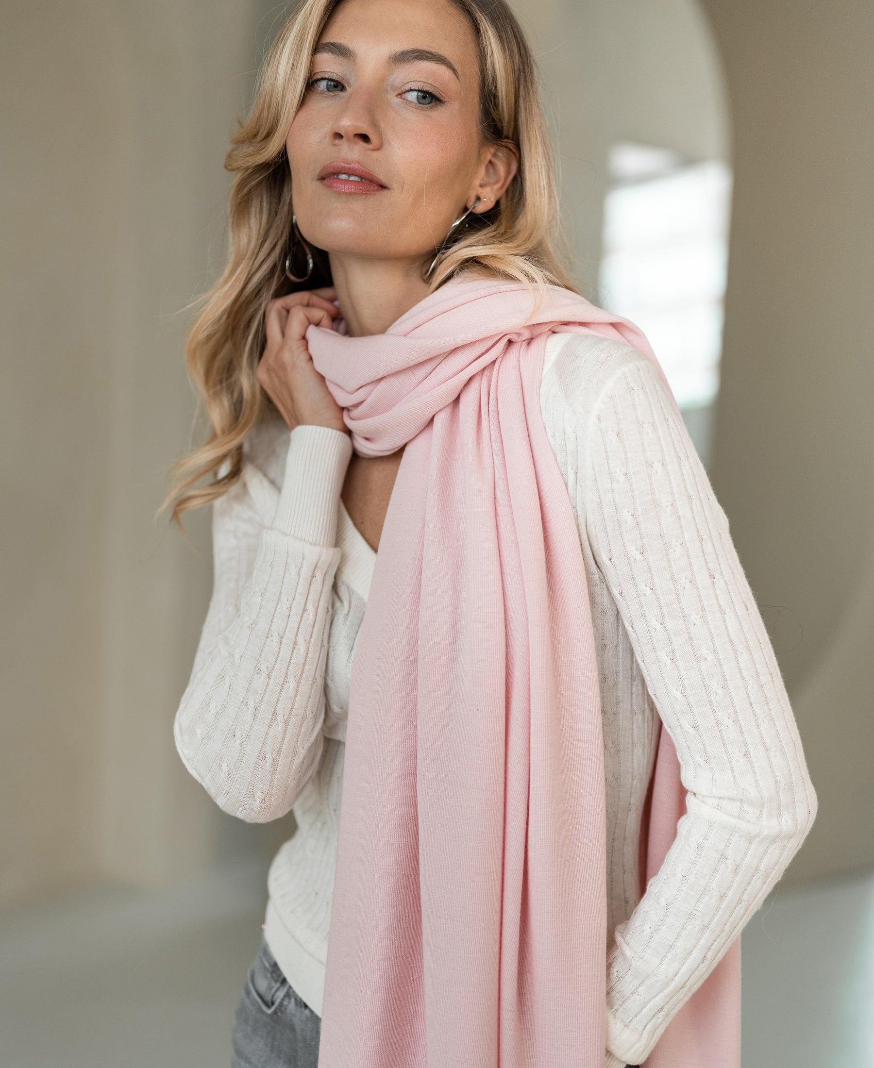 Merino maxi scarf LA BELLA Pink