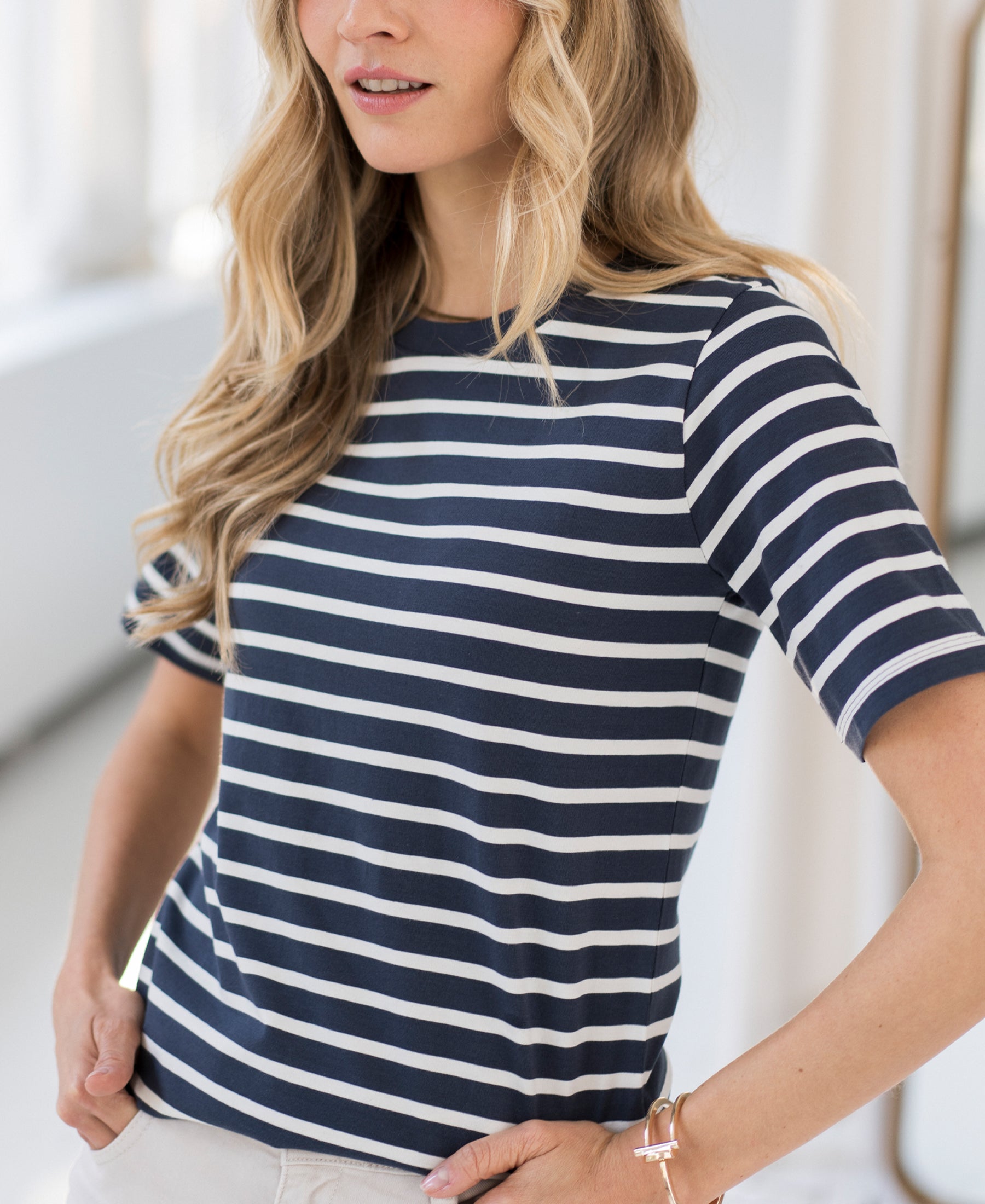 Streepjes T-shirt LA BIBI Denim-Ivoor