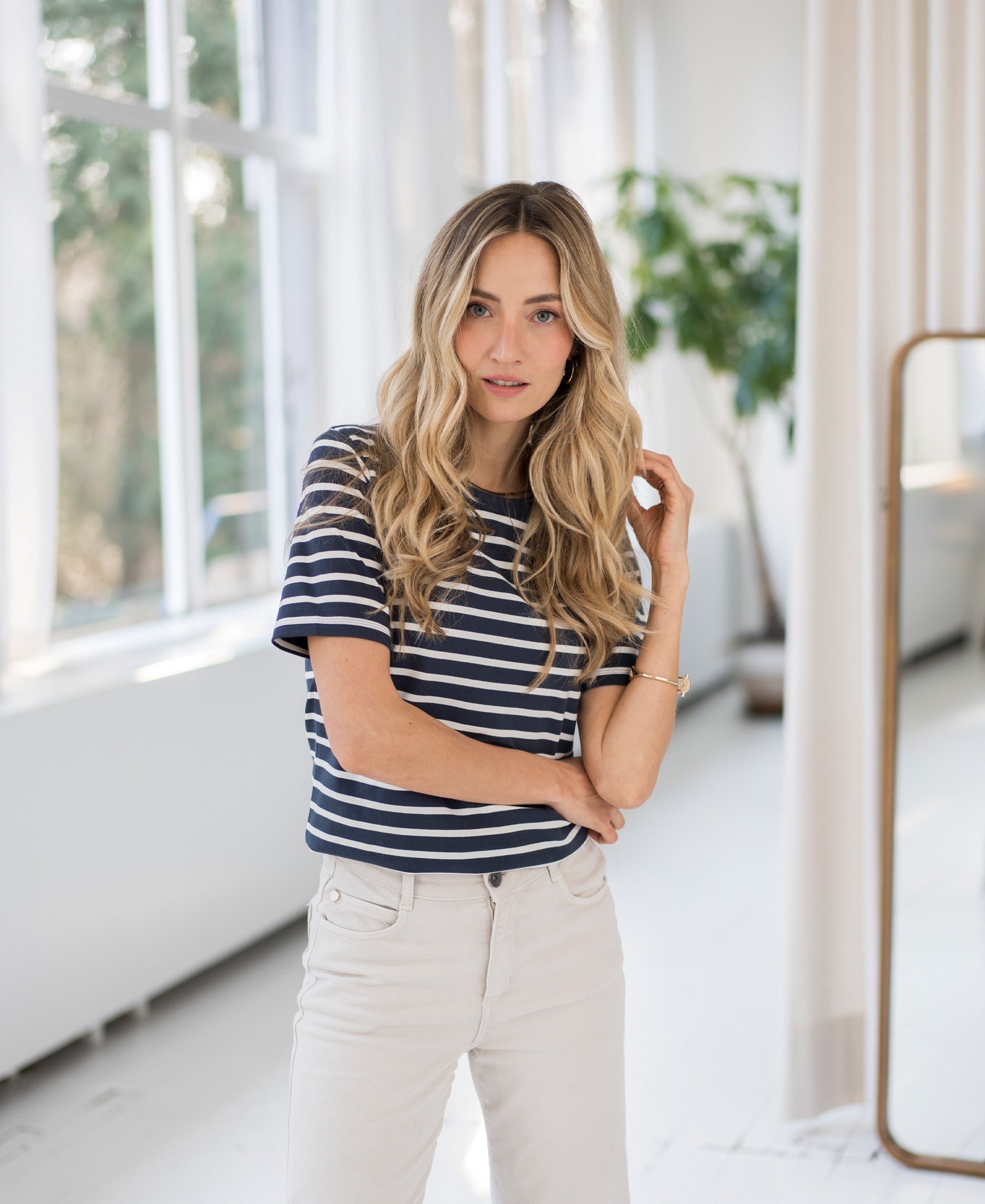 Streepjes T-shirt LA BIBI Denim-Ivoor