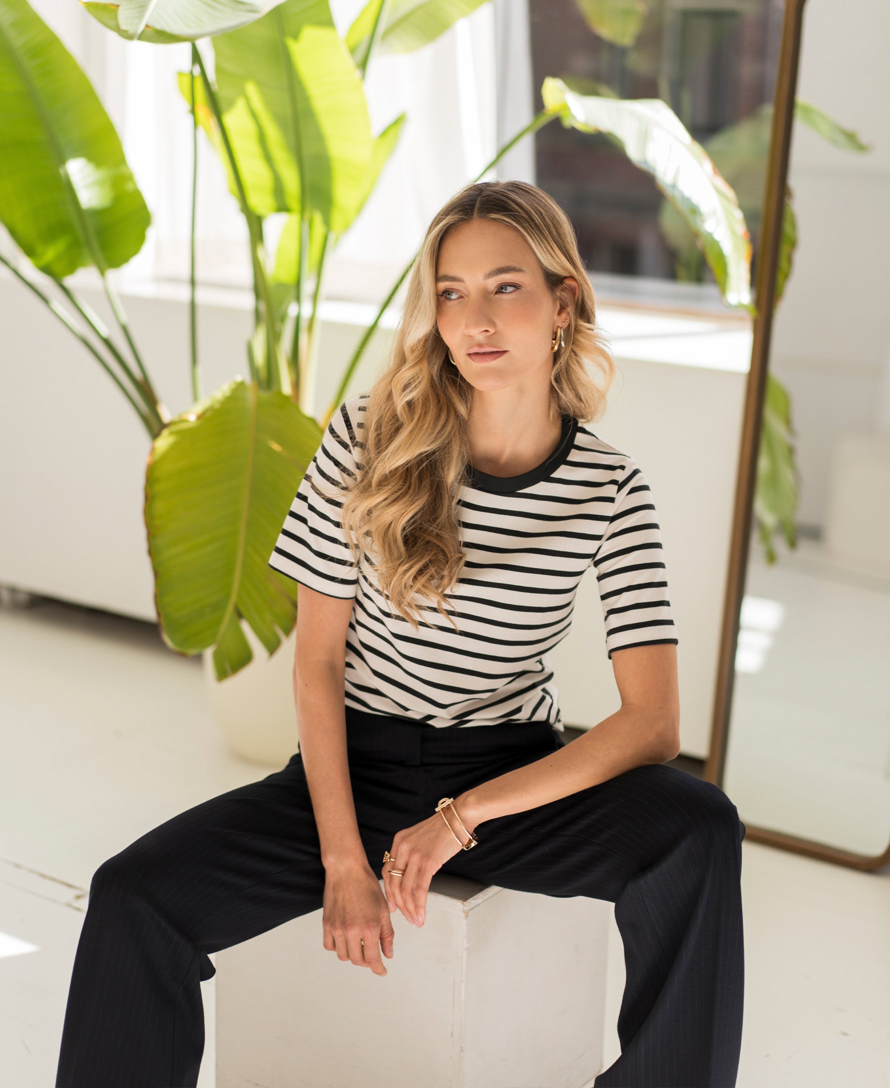 Streepjes T-shirt LA BIBI Ivoor-Zwart