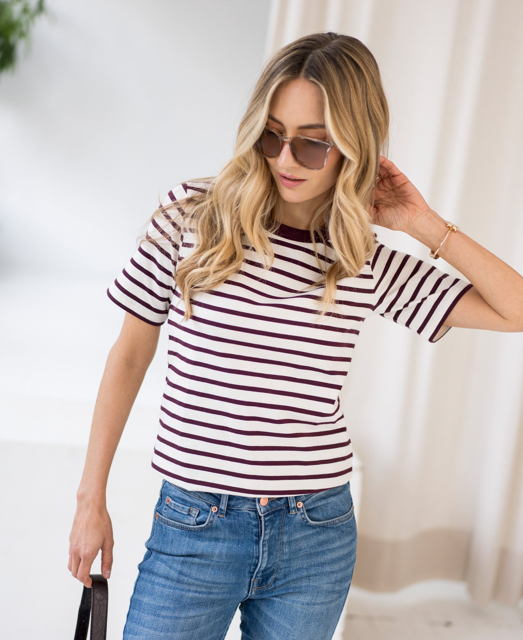 Streepjes T-shirt LA BIBI Ivoor-wijnrood