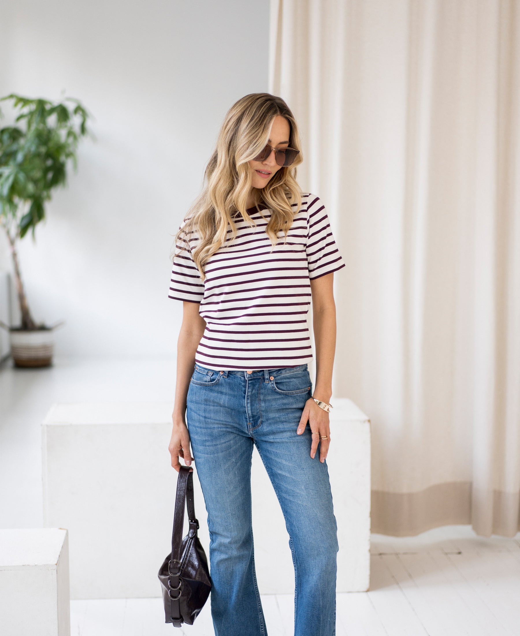 Streepjes T-shirt LA BIBI Ivoor-wijnrood