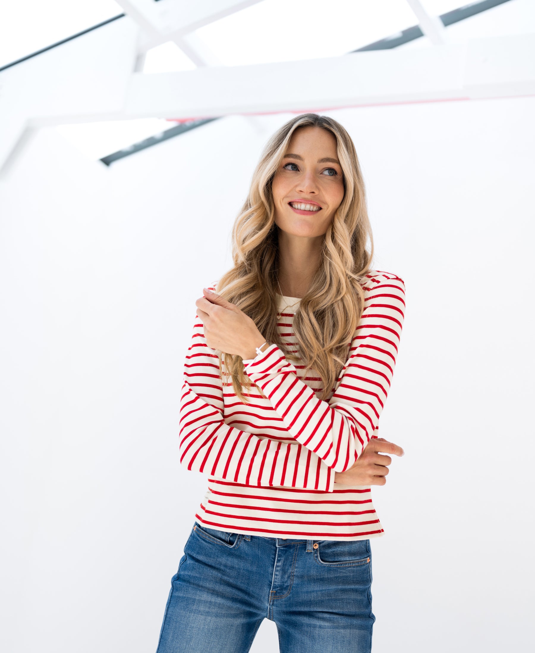 Ivory-red striped shirt by PLEIN PUBLIQUE shown in a bright, modern white space.