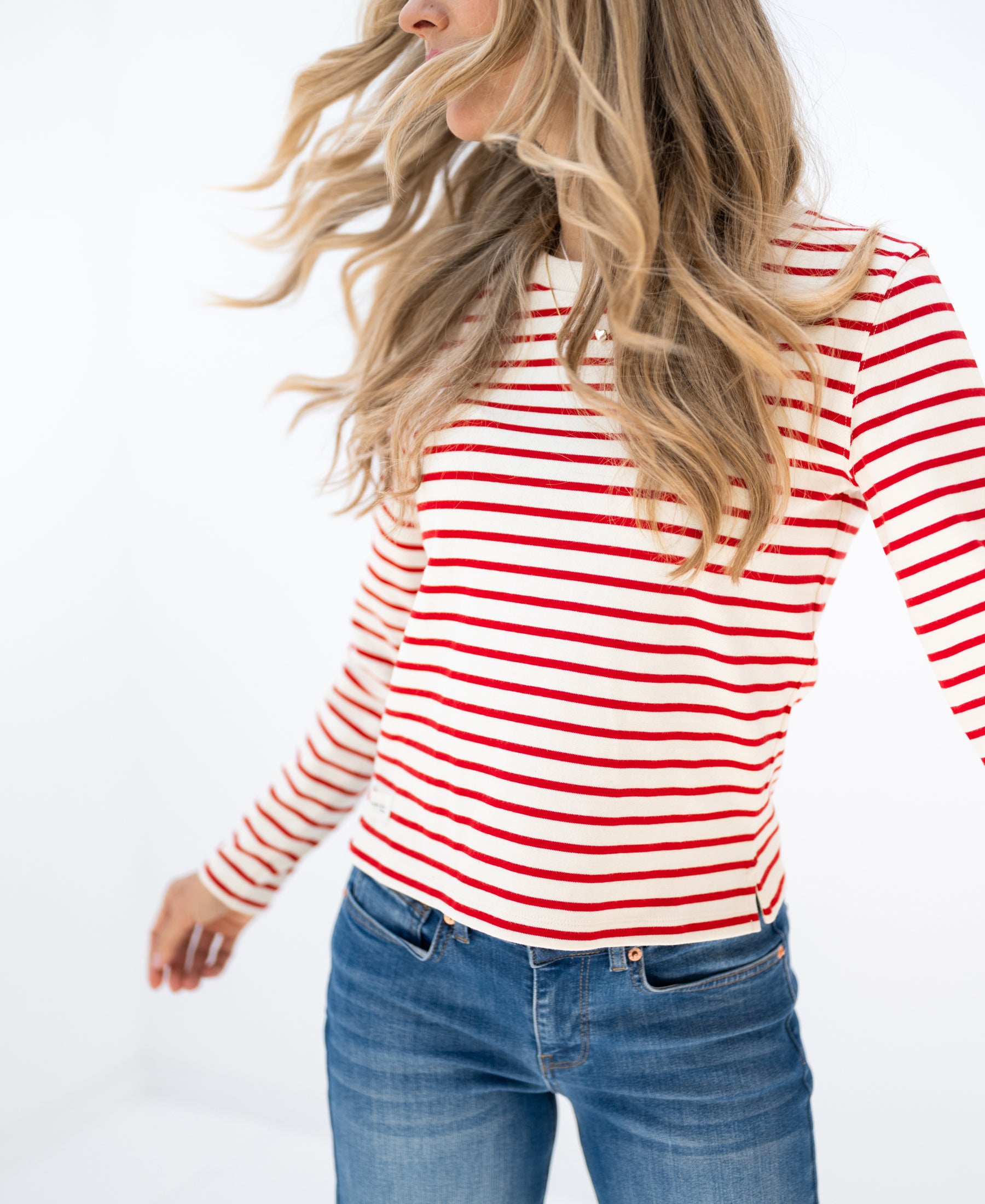 Bretonisch gestreiftes Hemd LA BRETONNE Cremeweiß-Rot