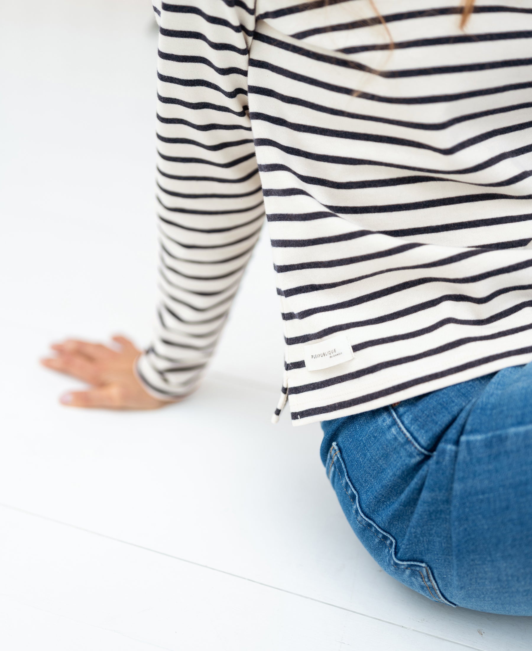 Bretonisch gestreiftes Hemd LA BRETONNE Elfenbein-Denim