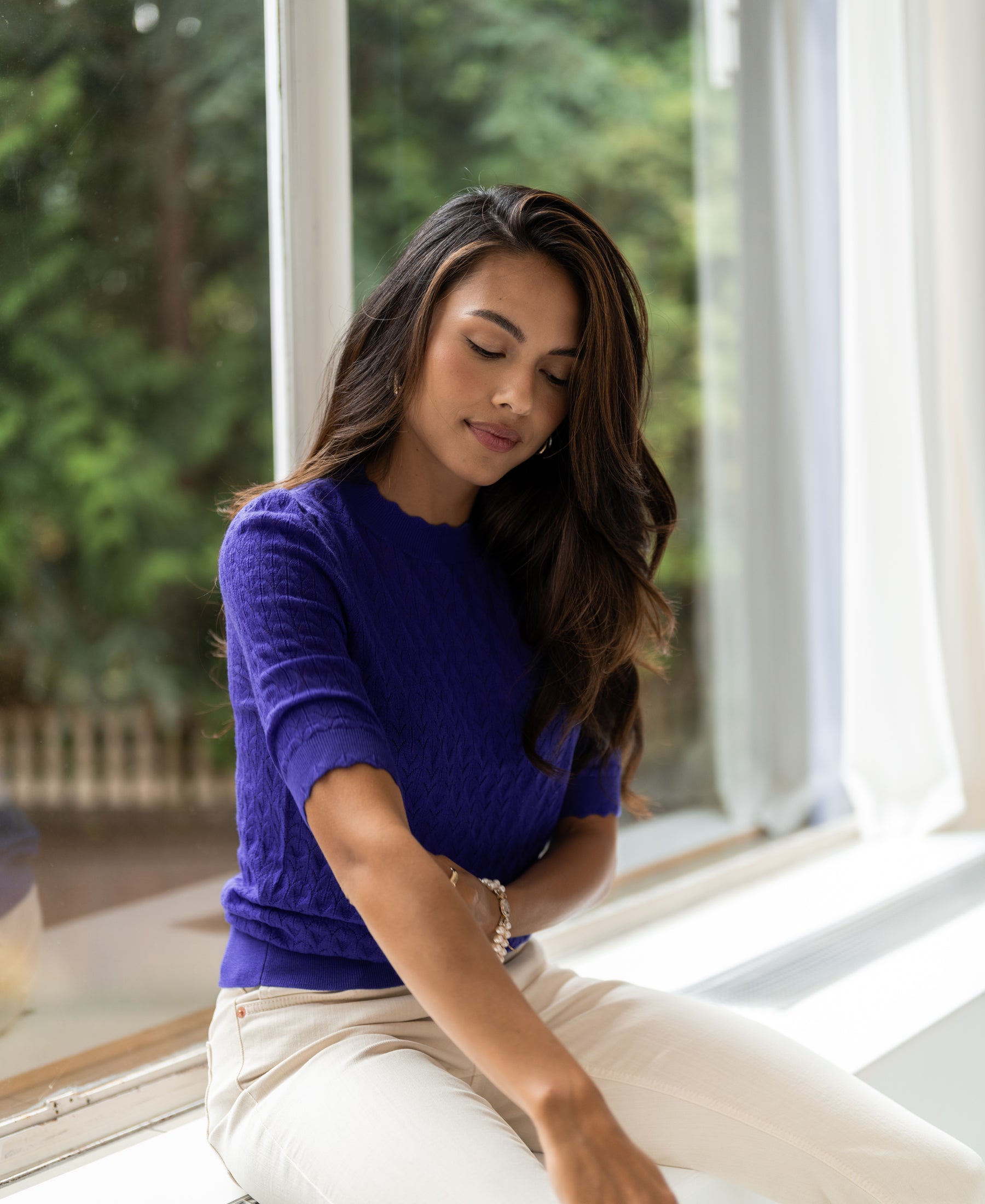 Merino wool sweater LA BRIOCHE Blue Iris