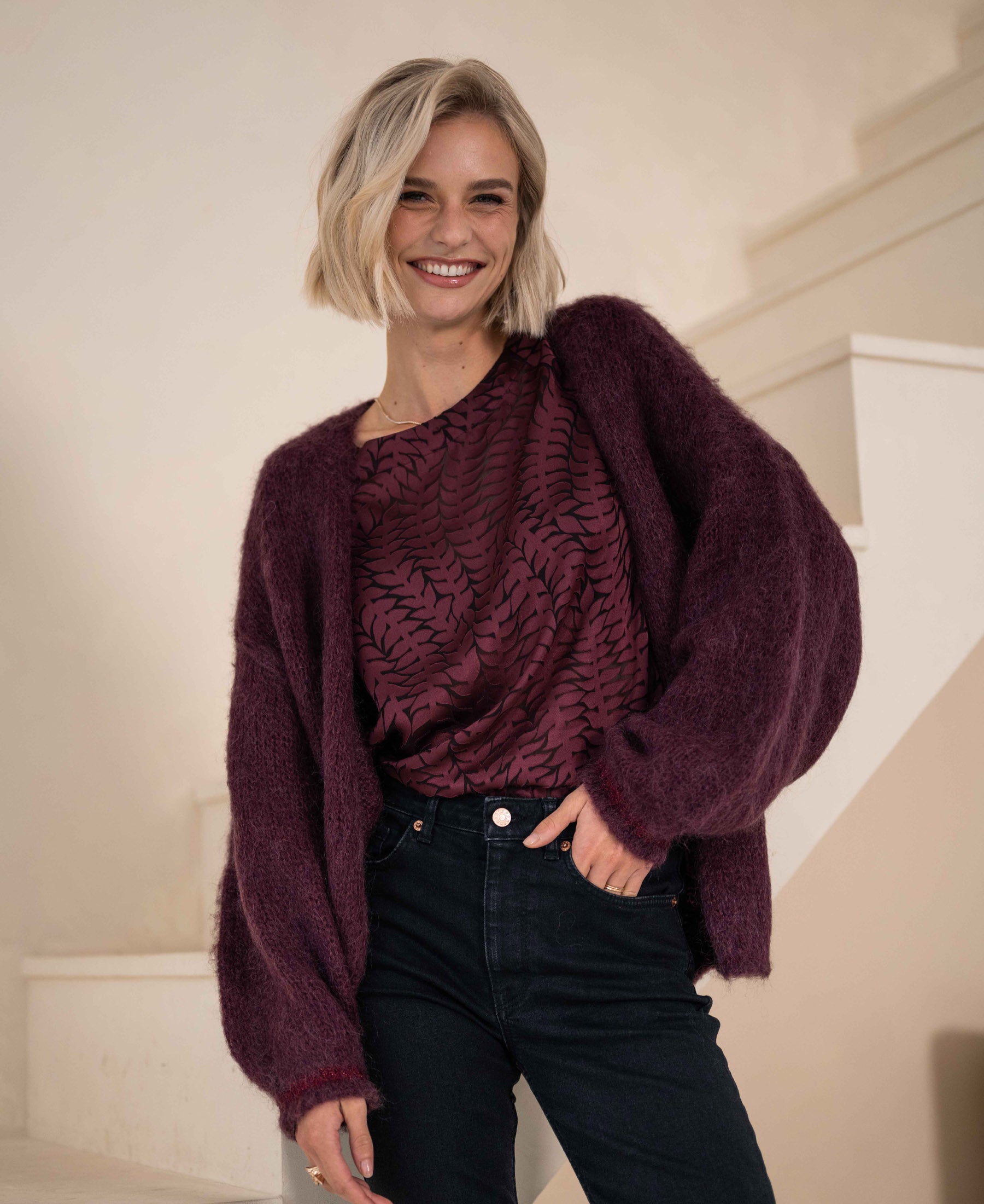 Fluffy cardigan LA CHERIE Bordeaux