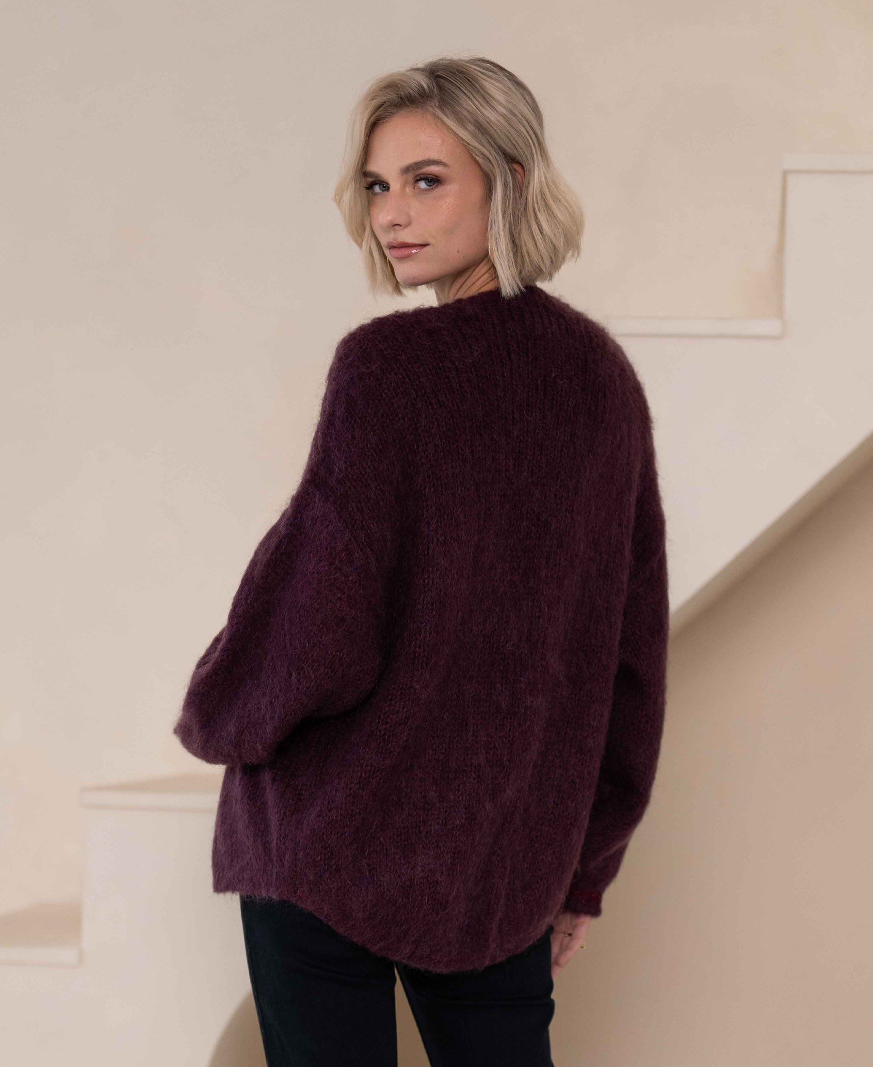 Fluffy cardigan LA CHERIE Bordeaux