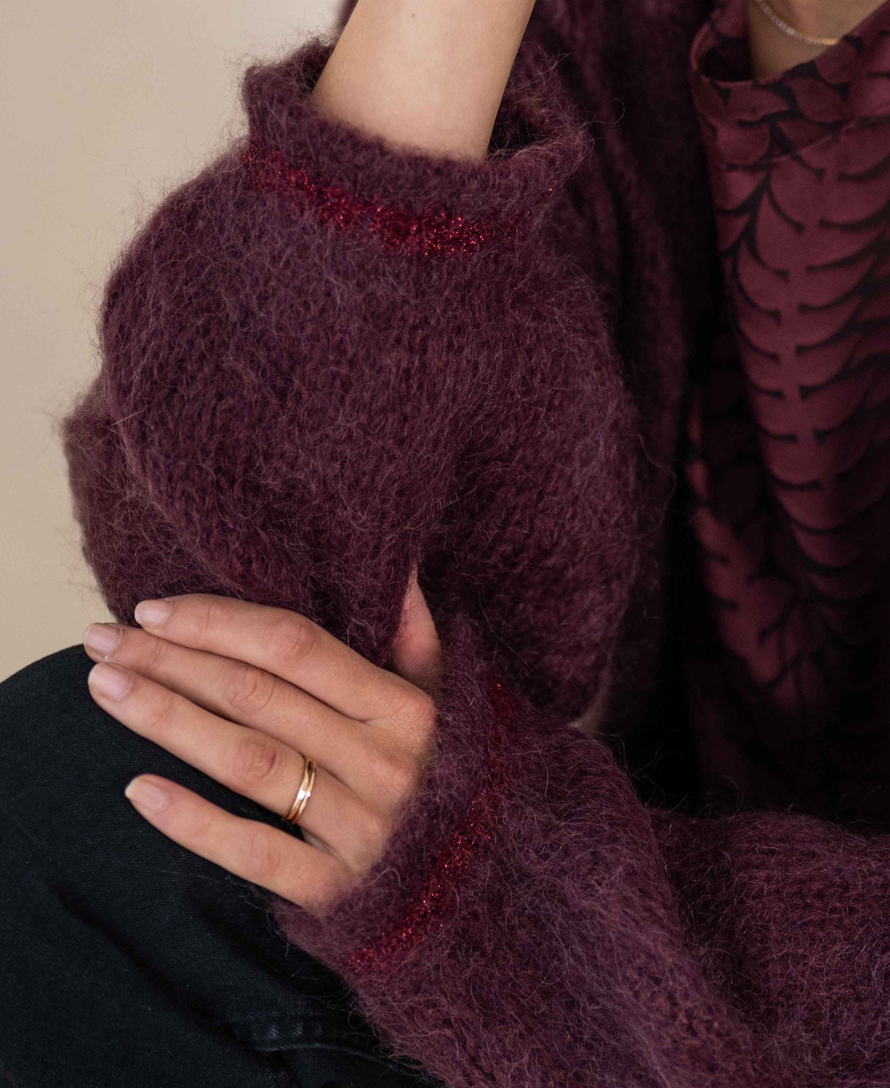 Fluffy cardigan LA CHERIE Bordeaux