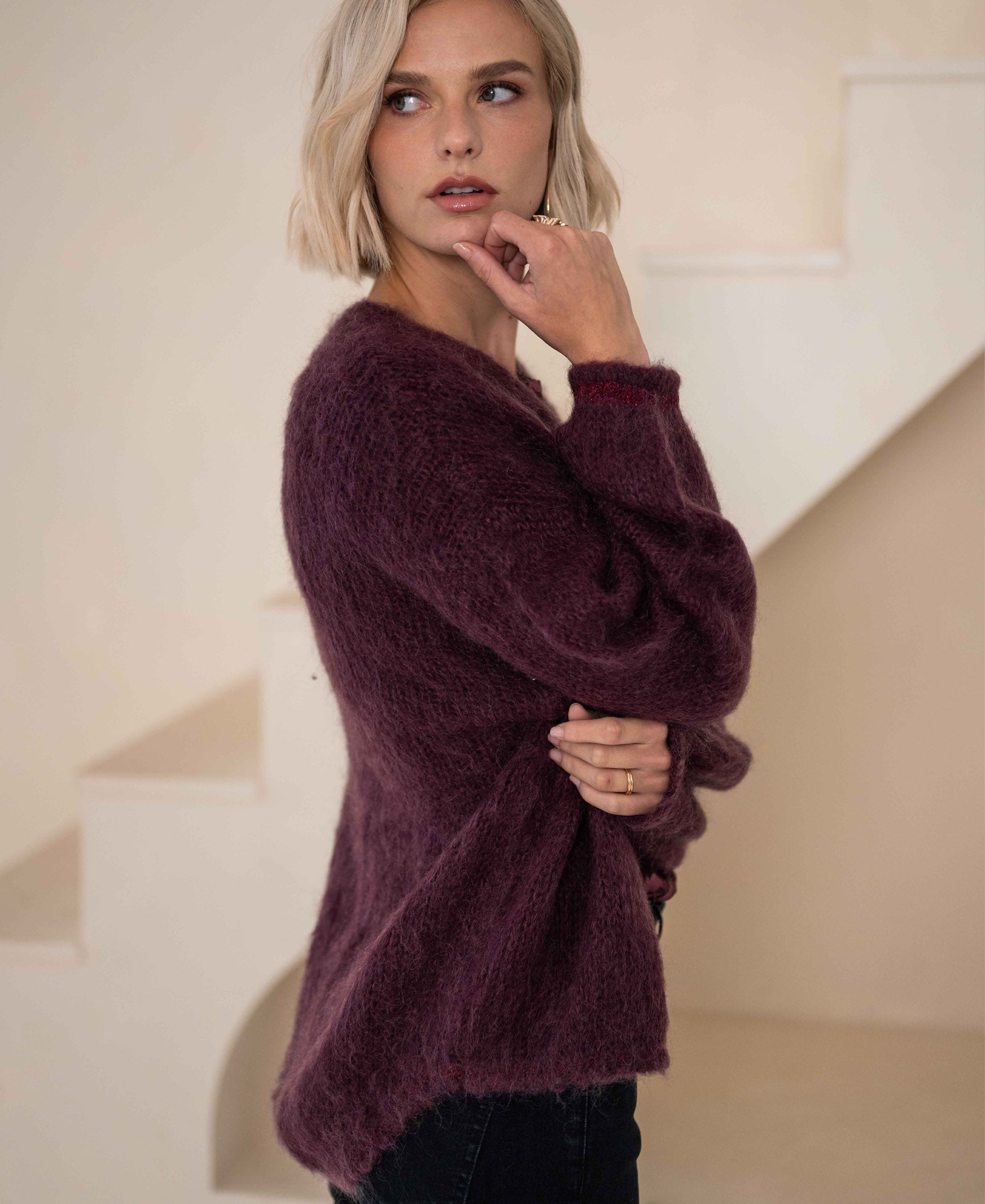 Fluffy cardigan LA CHERIE Bordeaux
