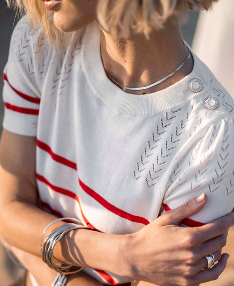 Striped sweater LA ZOE Ivory - red