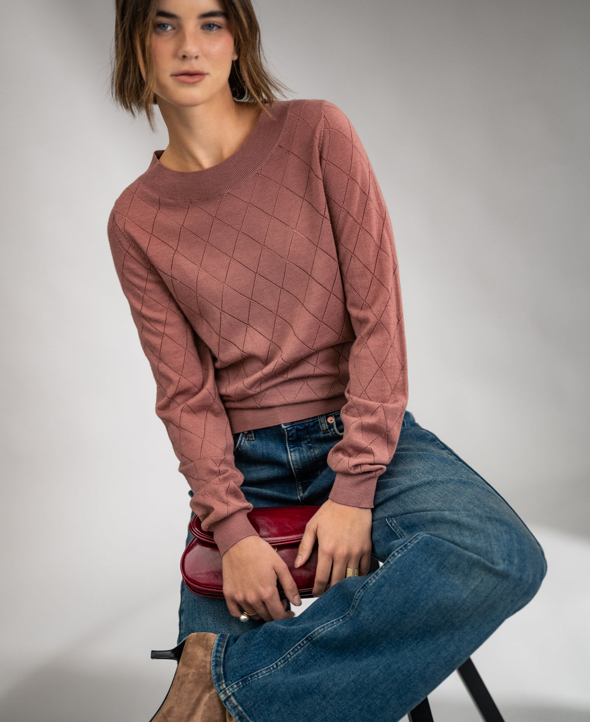 Argyle Merino Sweater LA CAPUCINE Dusty Pink