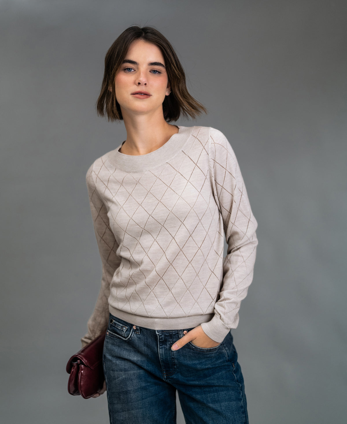 Argyle-Merinopullover LA CAPUCINE Beige