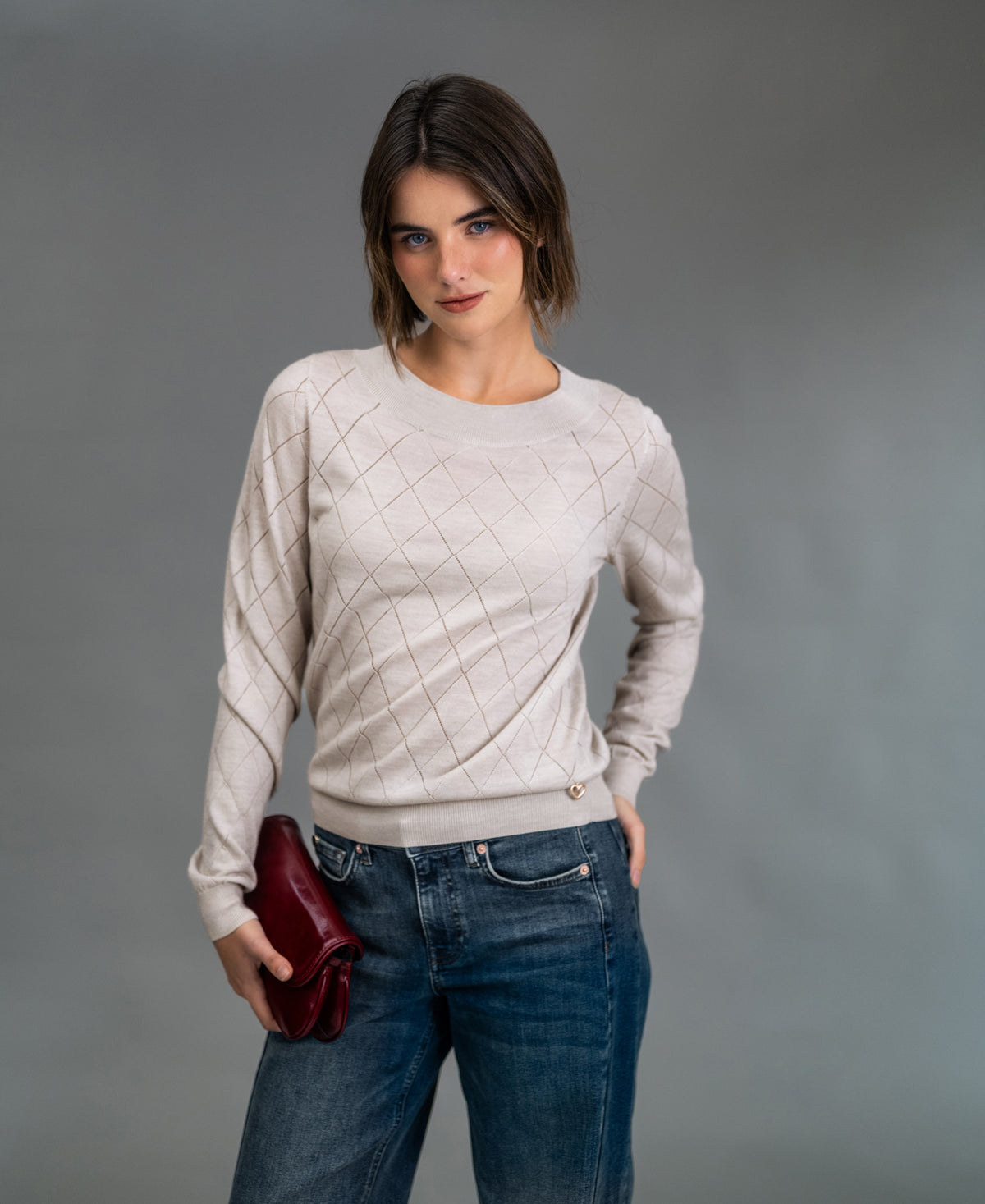 Argyle-Merinopullover LA CAPUCINE Beige