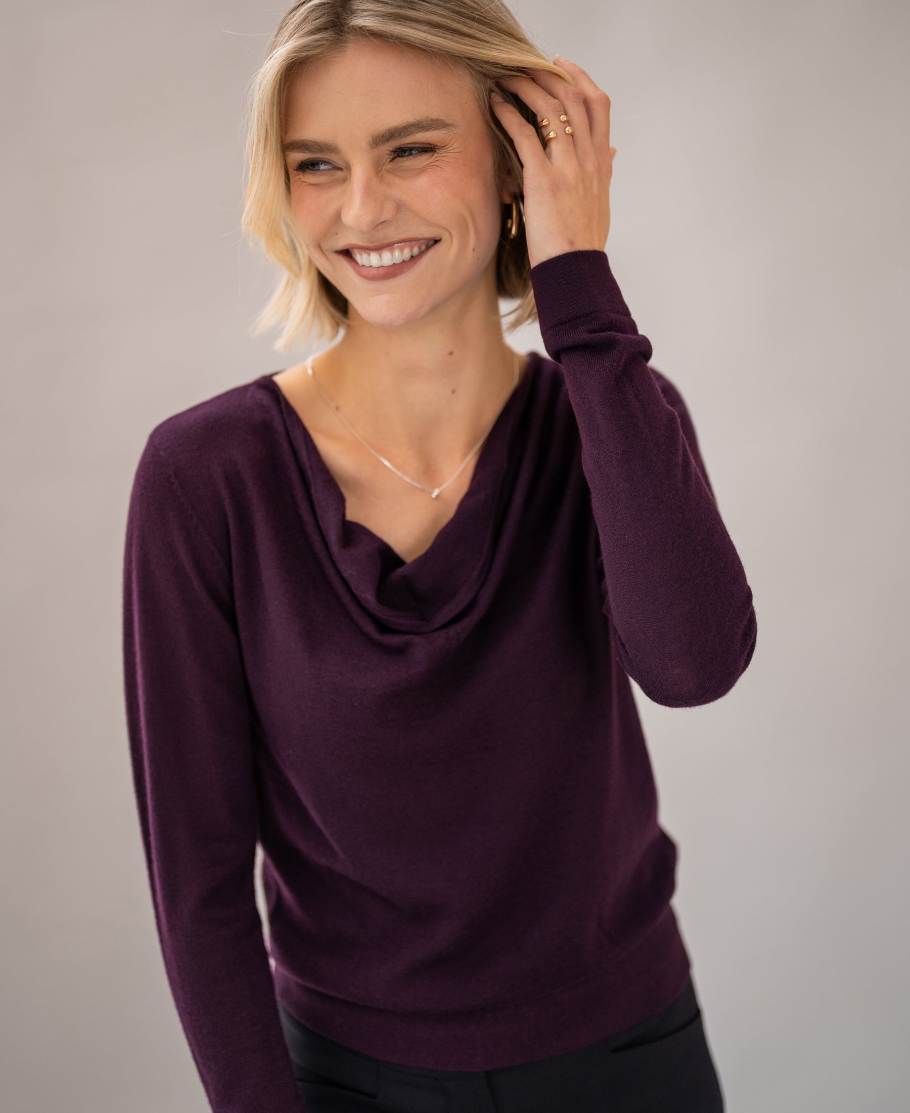 Pullover mit Wasserfallauschnitt LA CASCADE Aubergine