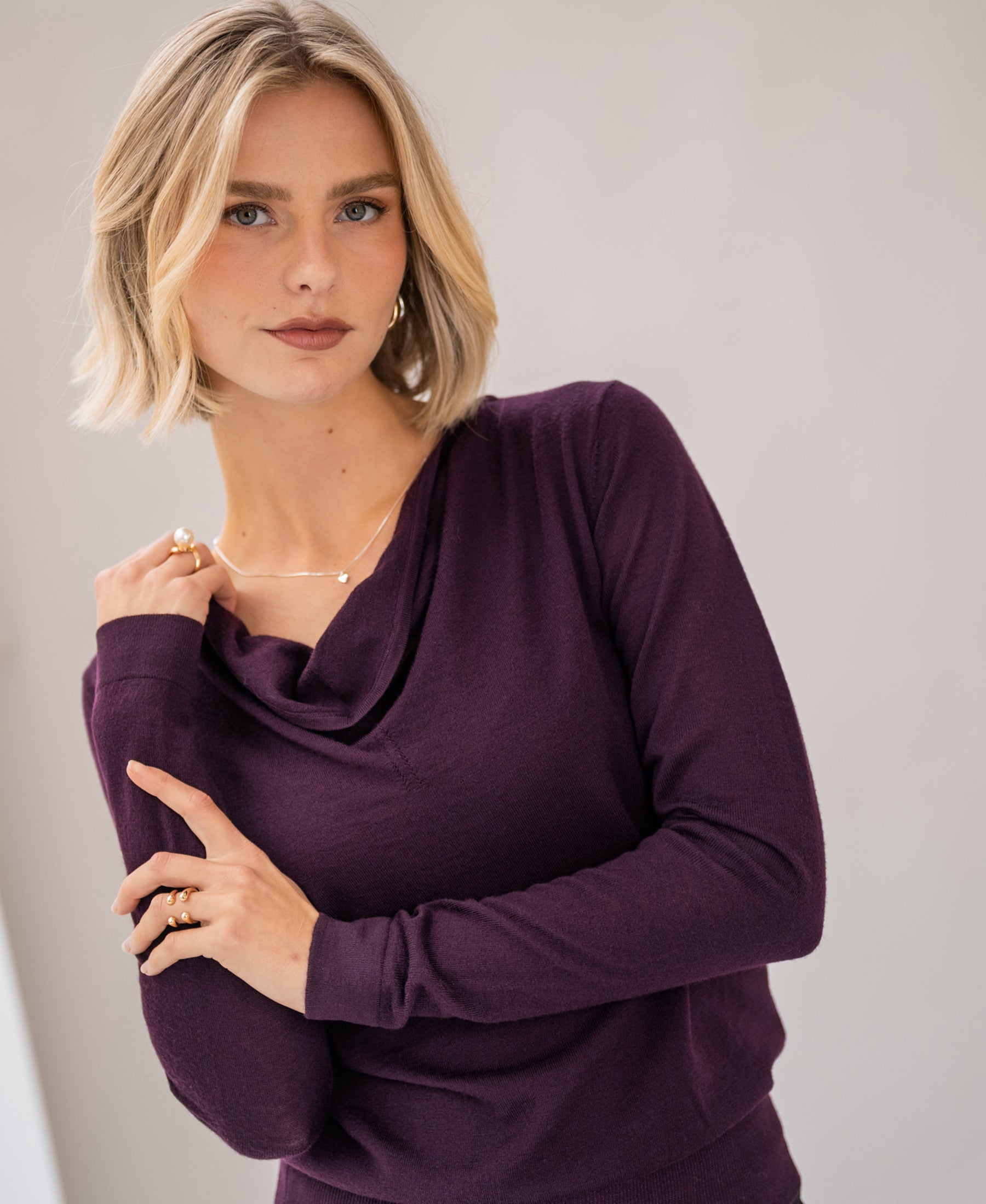 Pullover mit Wasserfallauschnitt LA CASCADE Aubergine