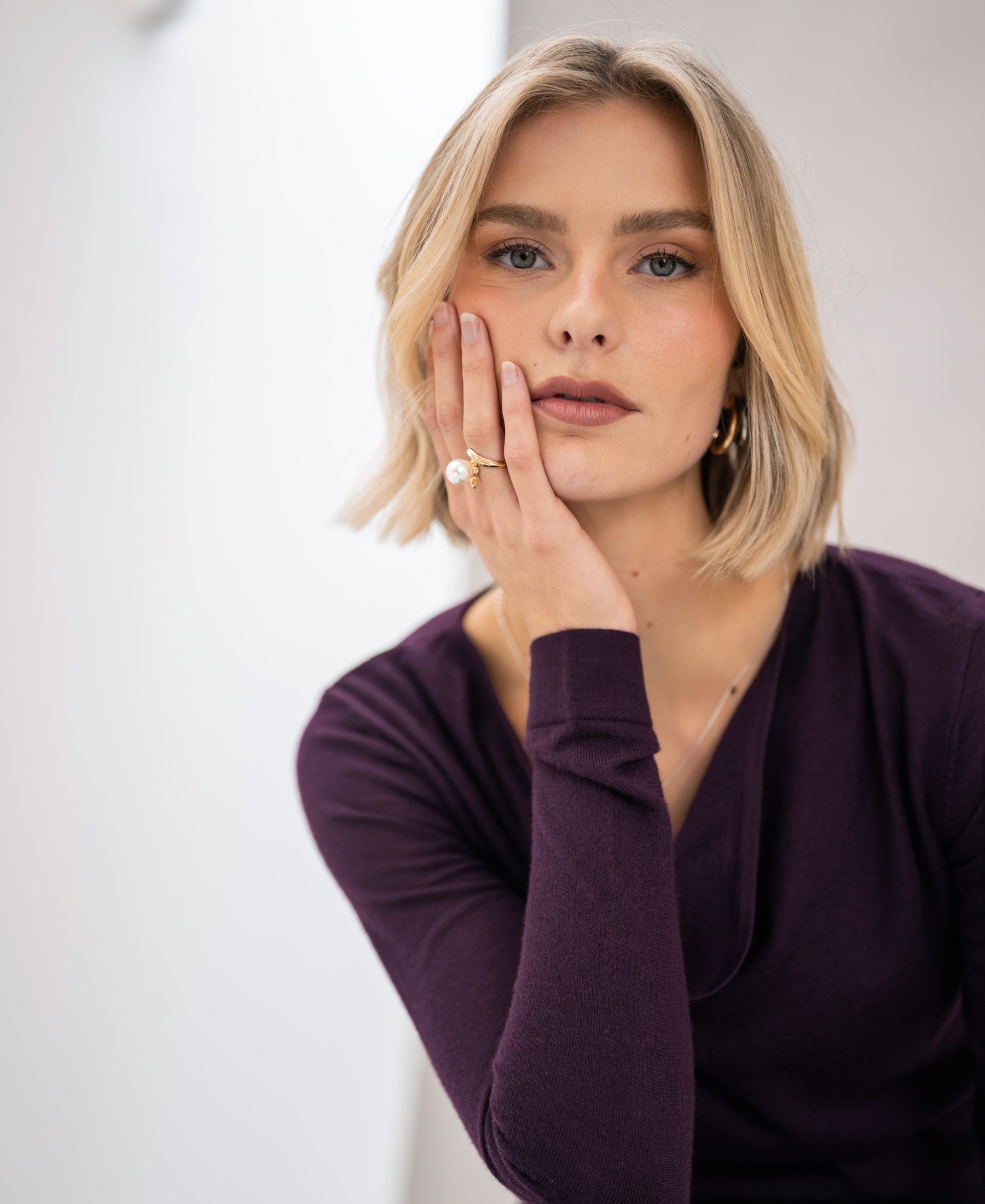 Pullover mit Wasserfallauschnitt LA CASCADE Aubergine