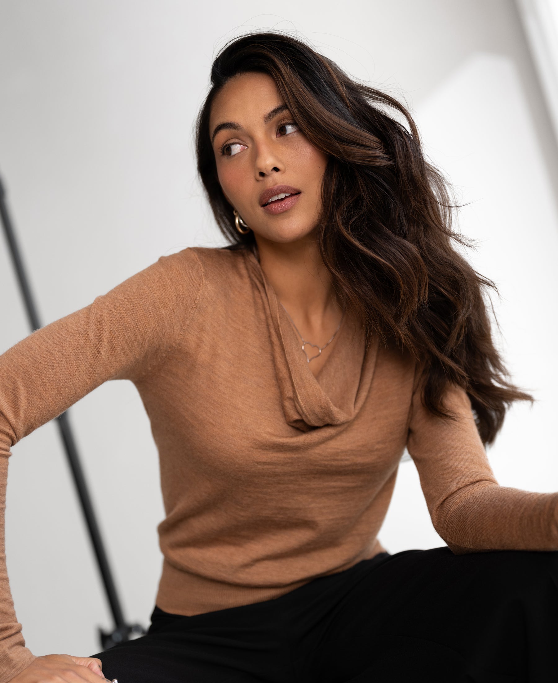 Waterfall neck sweater LA CASCADE Chai tea