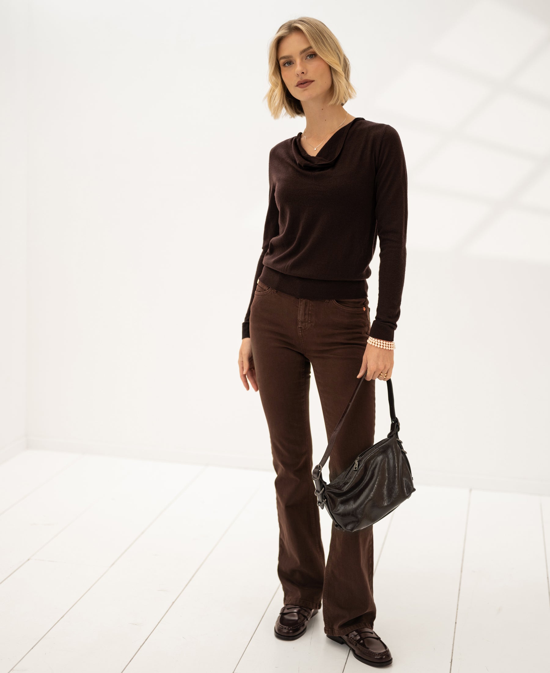 Pullover mit Wasserfallauschnitt LA CASCADE Pure choco