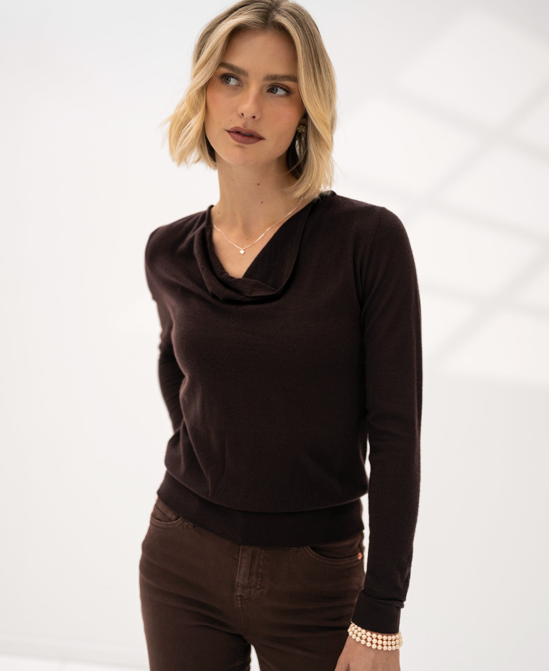 Pullover mit Wasserfallauschnitt LA CASCADE Pure choco