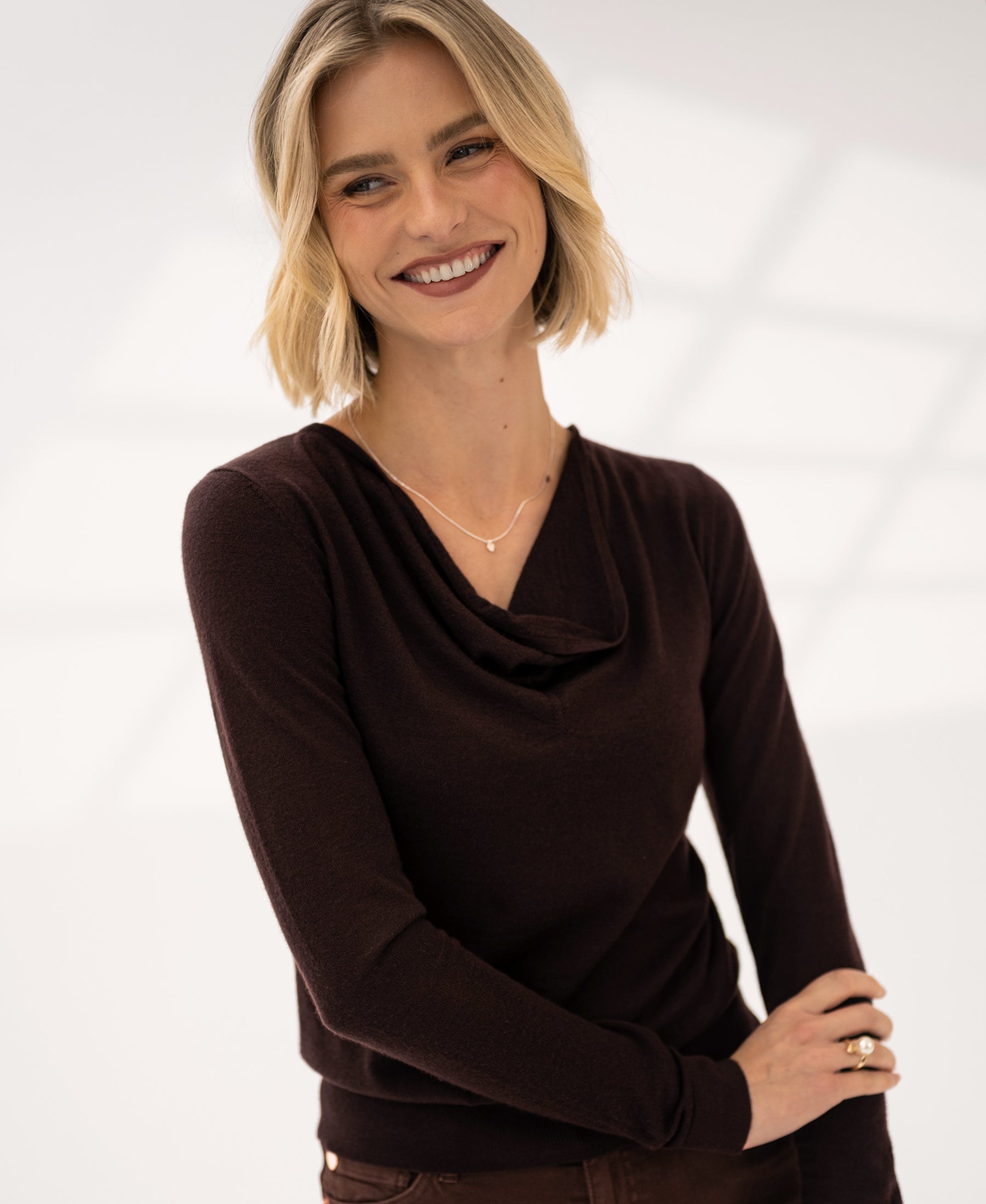 Pullover mit Wasserfallauschnitt LA CASCADE Pure choco