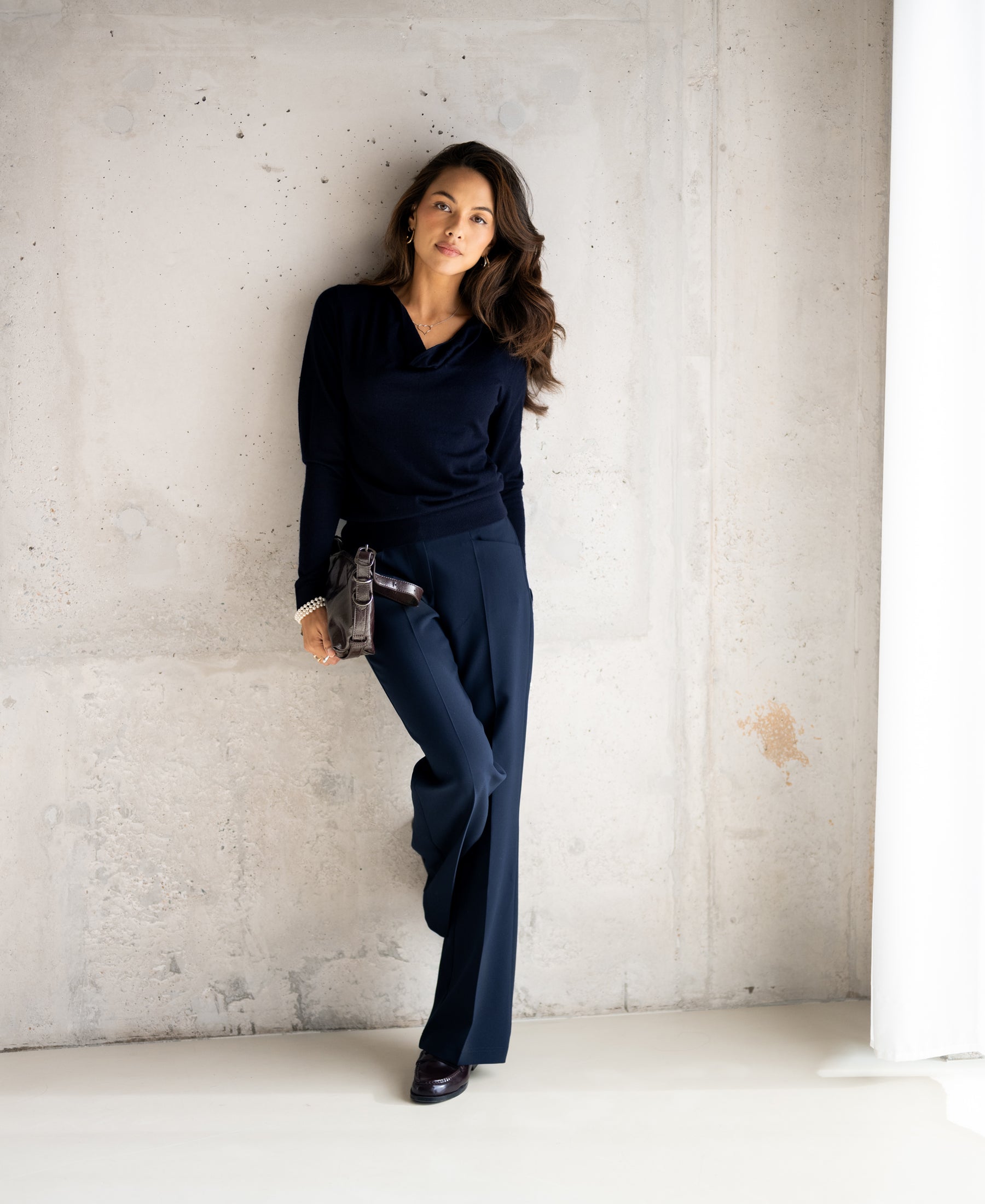 Waterfall neck sweater LA CASCADE Dark blue