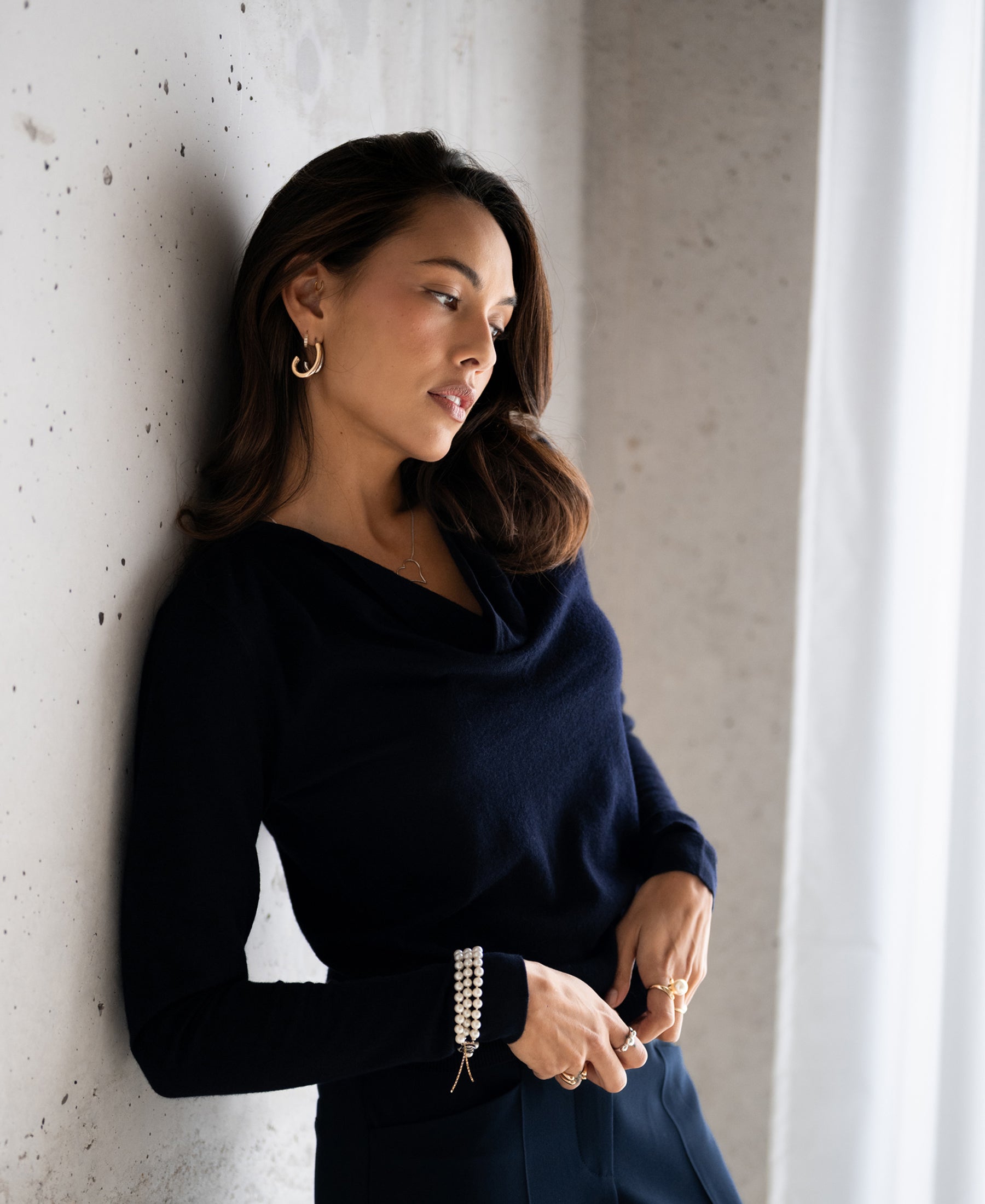 Waterfall neck sweater LA CASCADE Dark blue