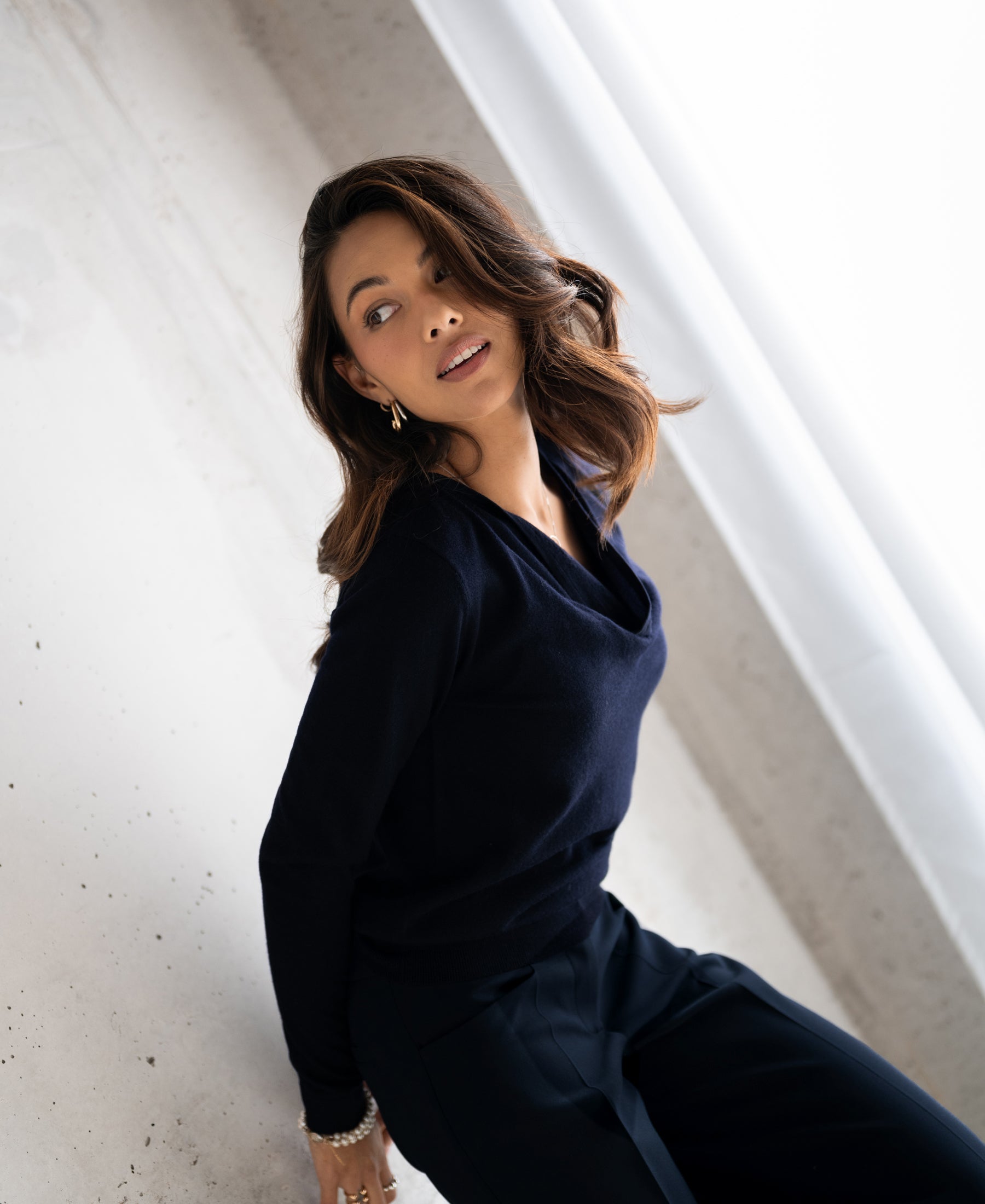 Waterfall neck sweater LA CASCADE Dark blue