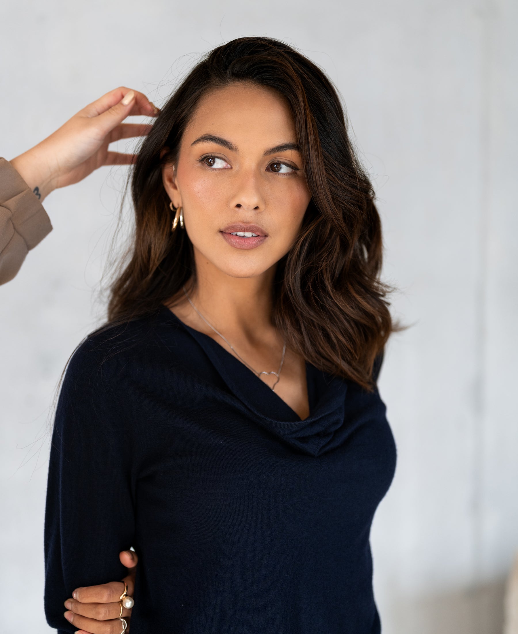 Waterfall neck sweater LA CASCADE Dark blue