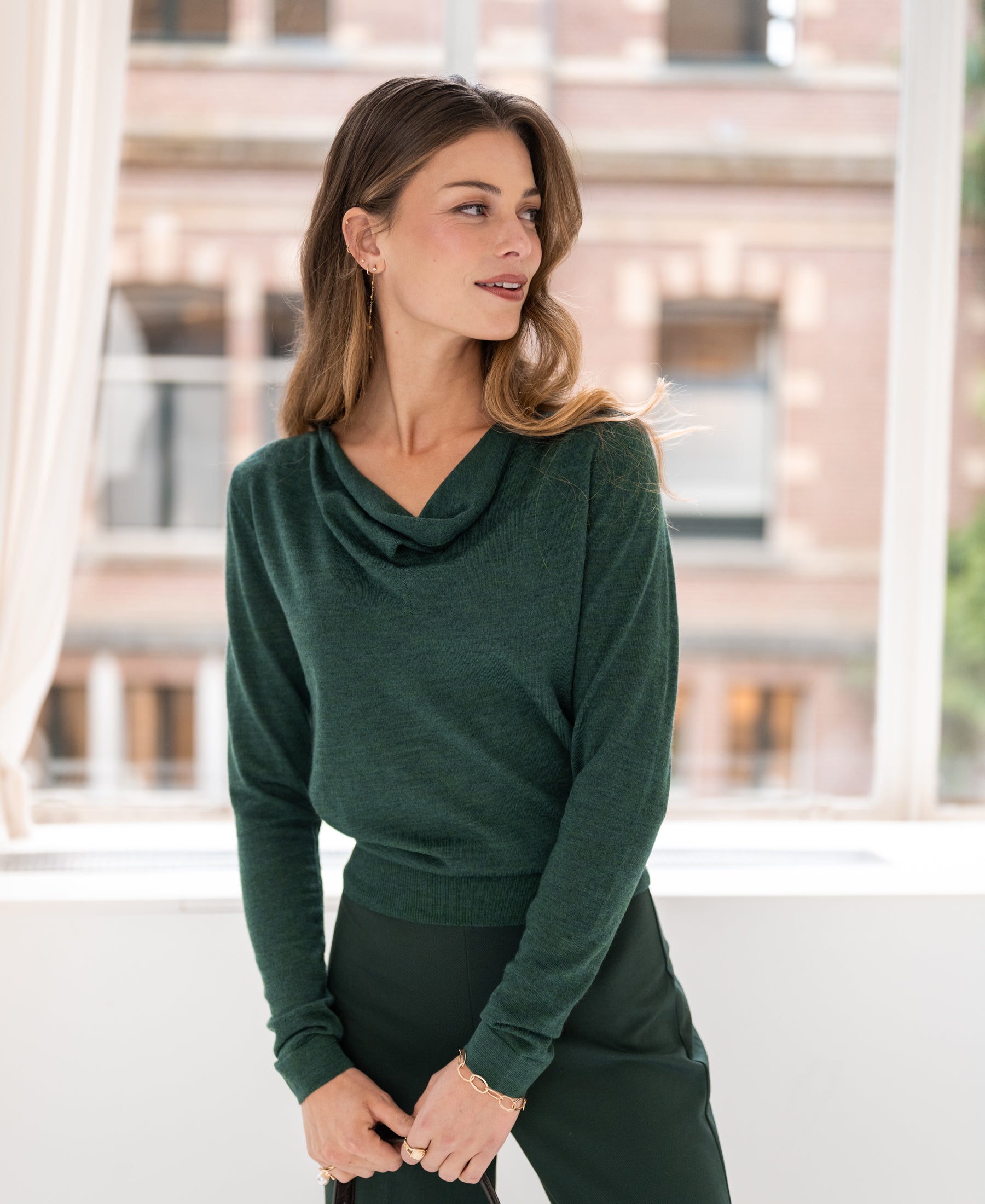 Waterfall neck sweater LA CASCADE Greenish