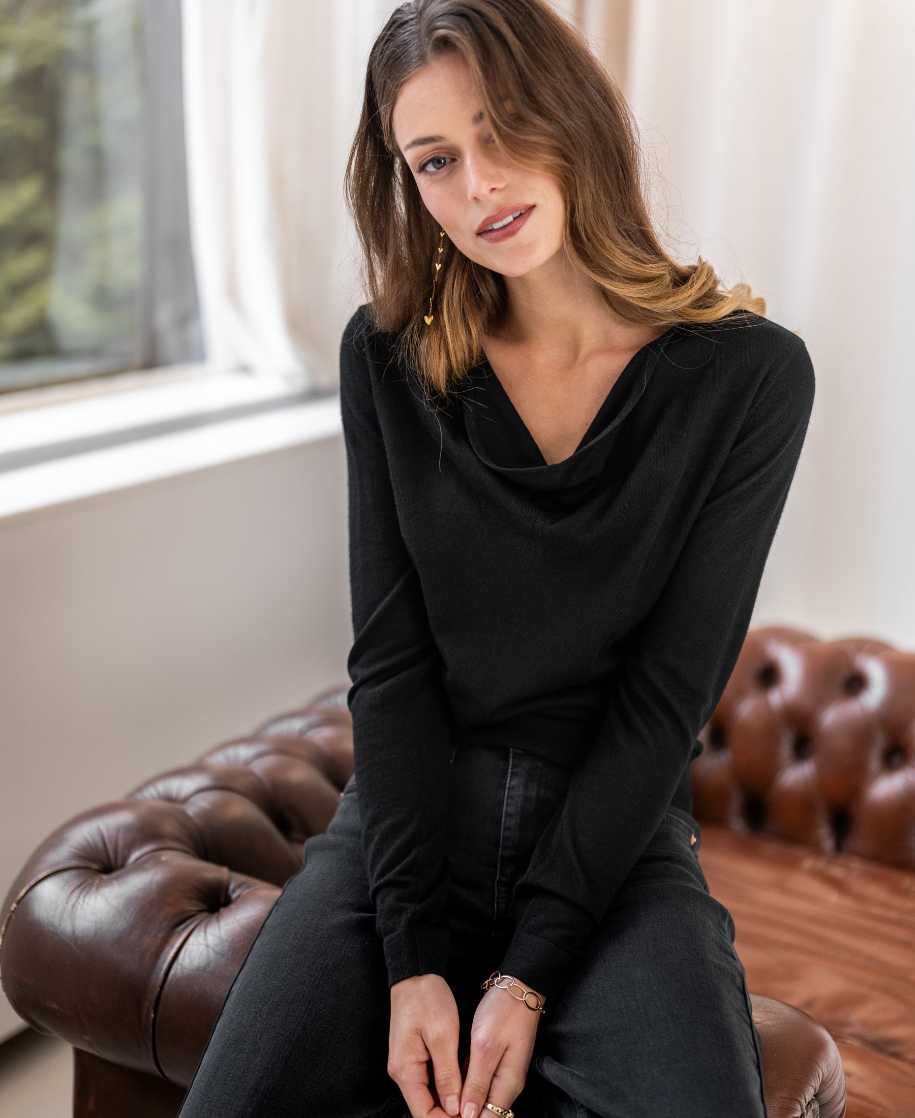 Pullover mit Wasserfallauschnitt LA CASCADE Schwarz