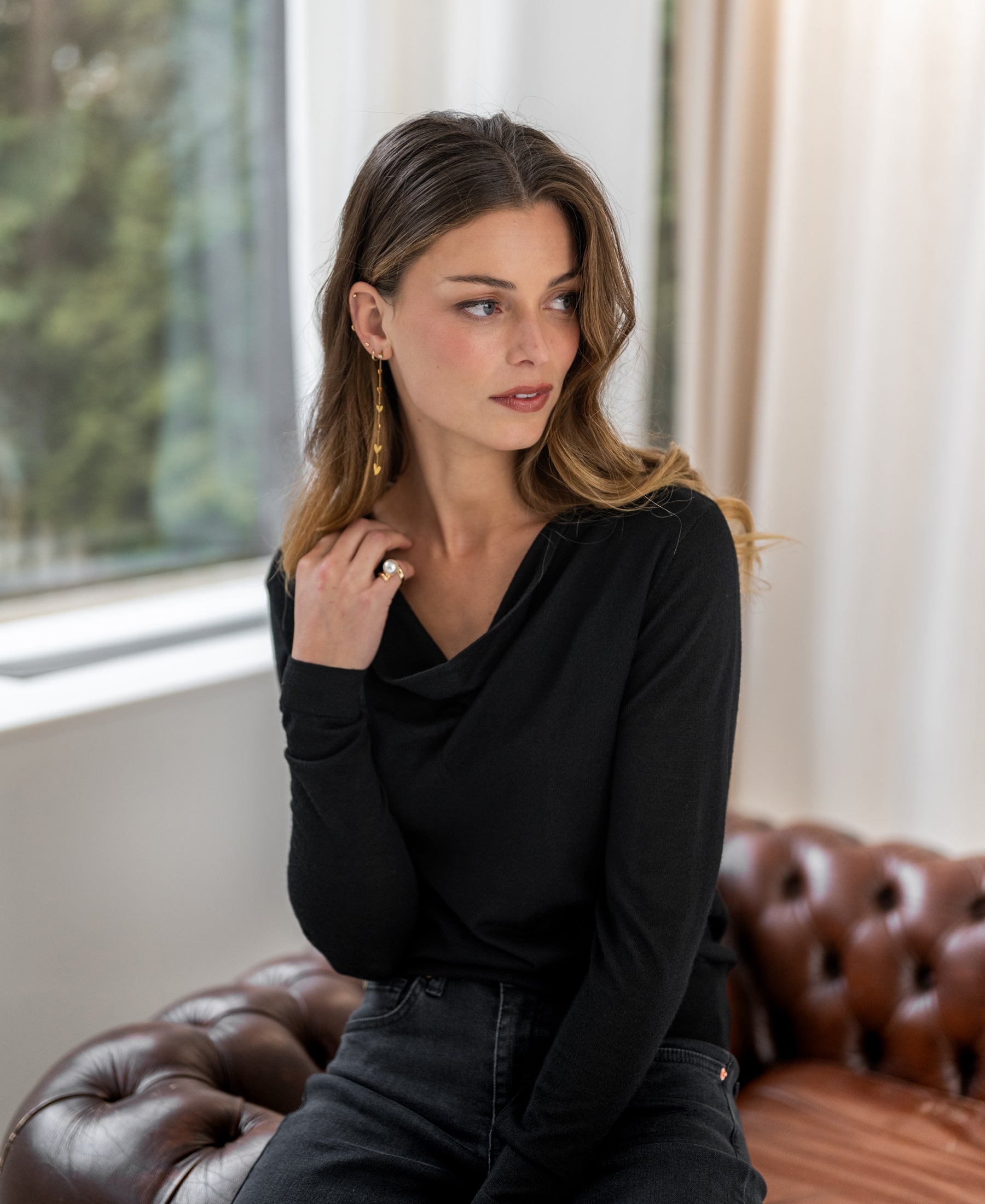 Pullover mit Wasserfallauschnitt LA CASCADE Schwarz