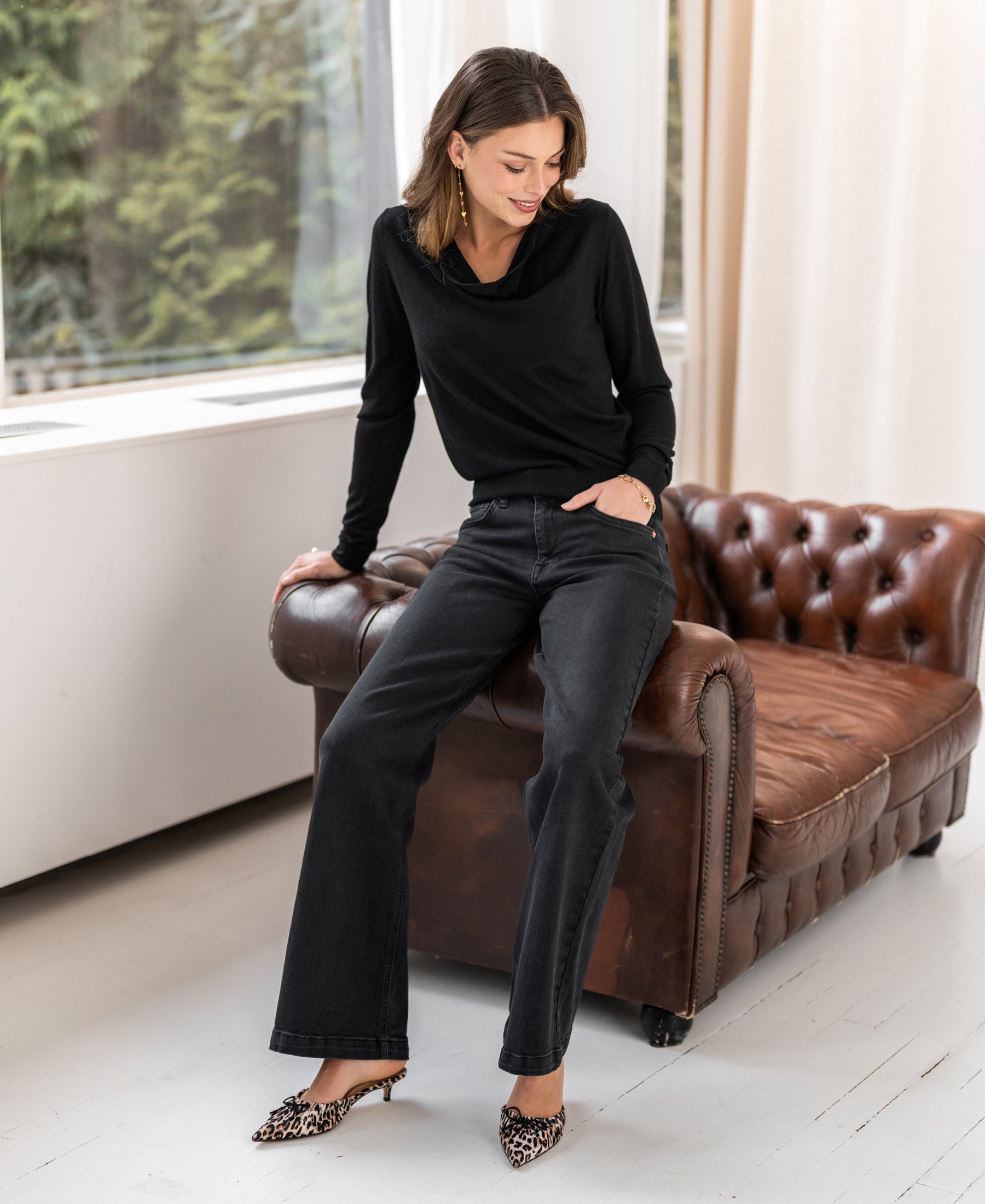 Waterfall neck sweater LA CASCADE Black