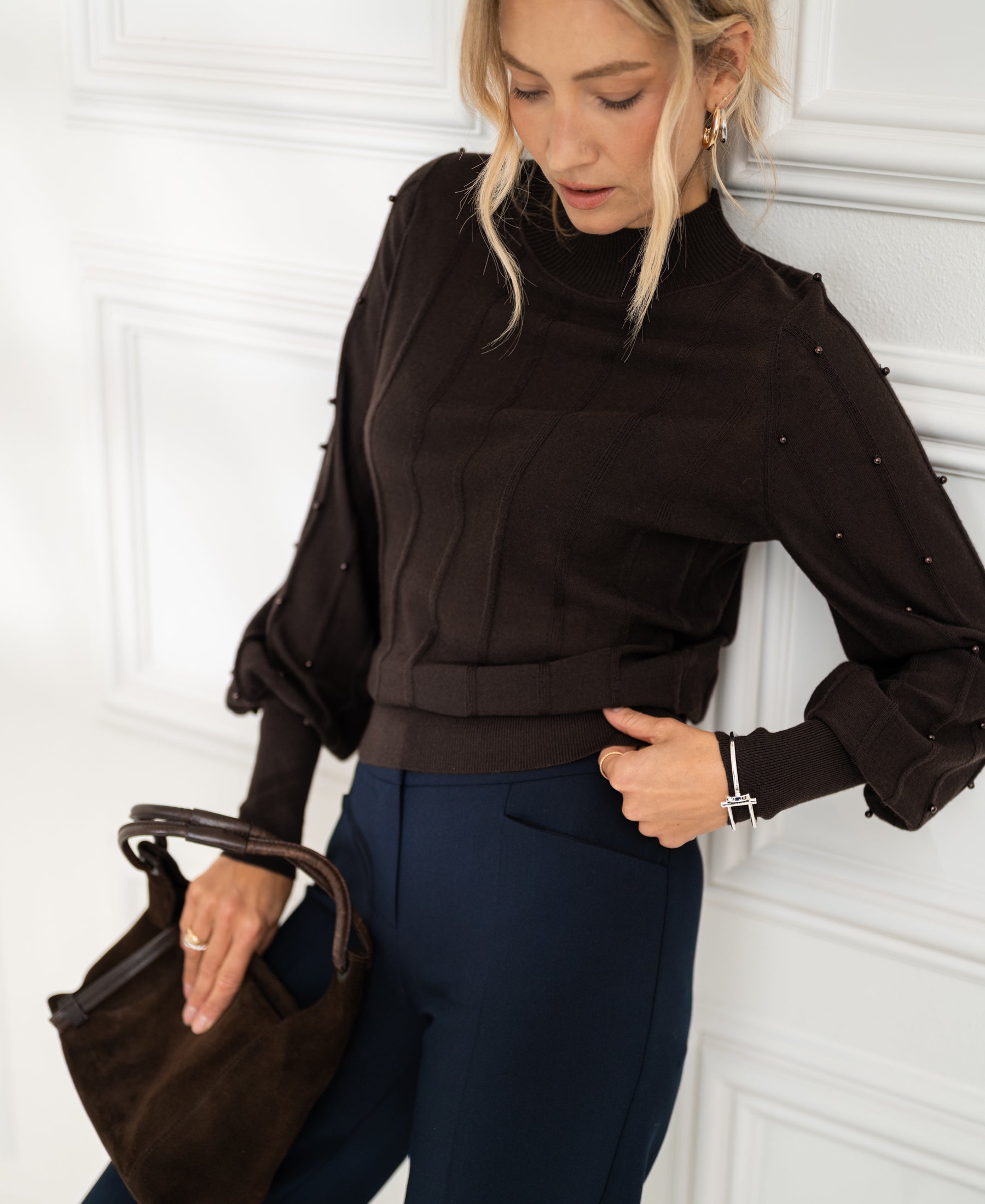 Rollkragenpullover mit Perlen LA CENTAINE Pure choco