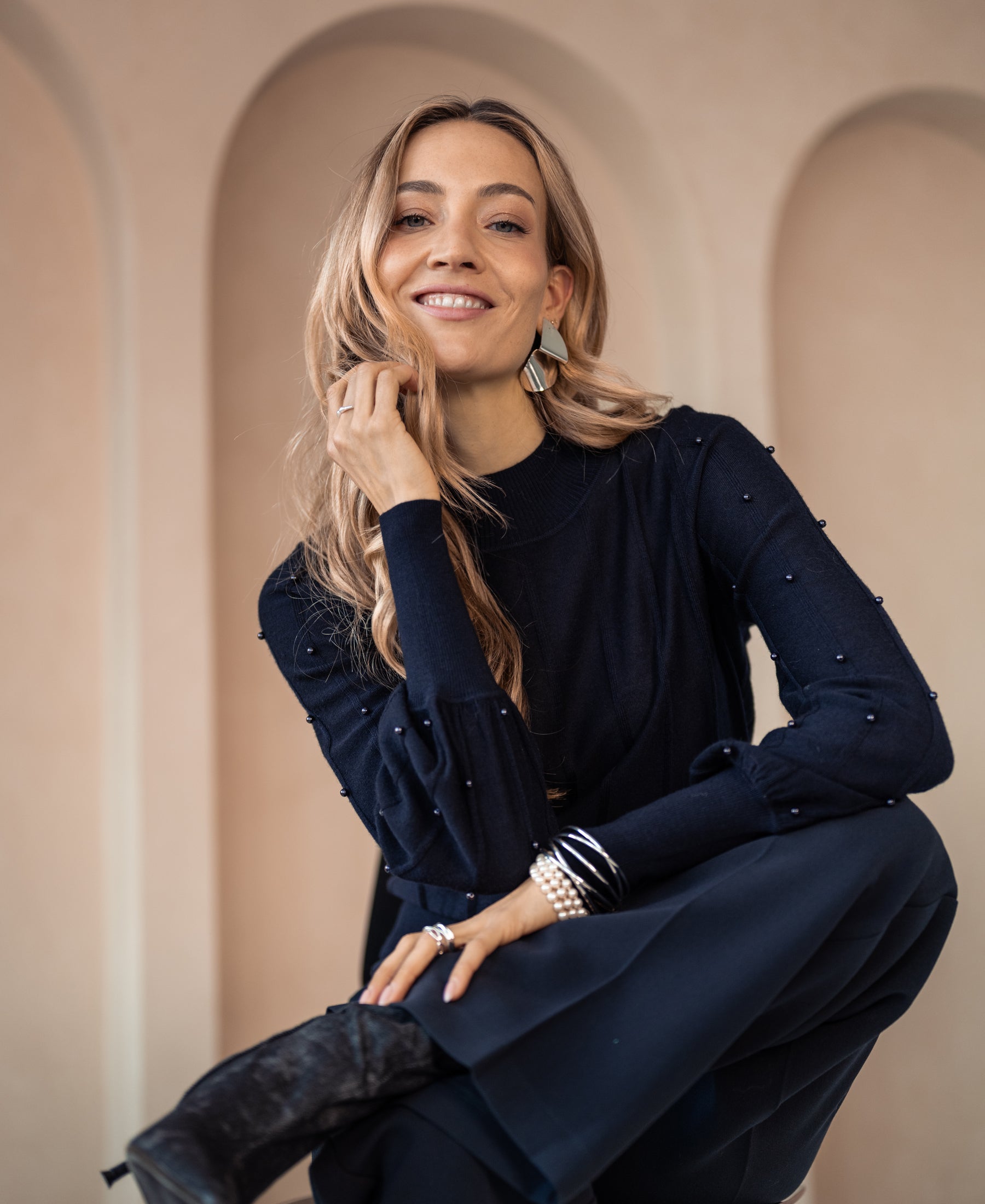 Rollkragenpullover mit Perlen LA CENTAINE Dunkelblau