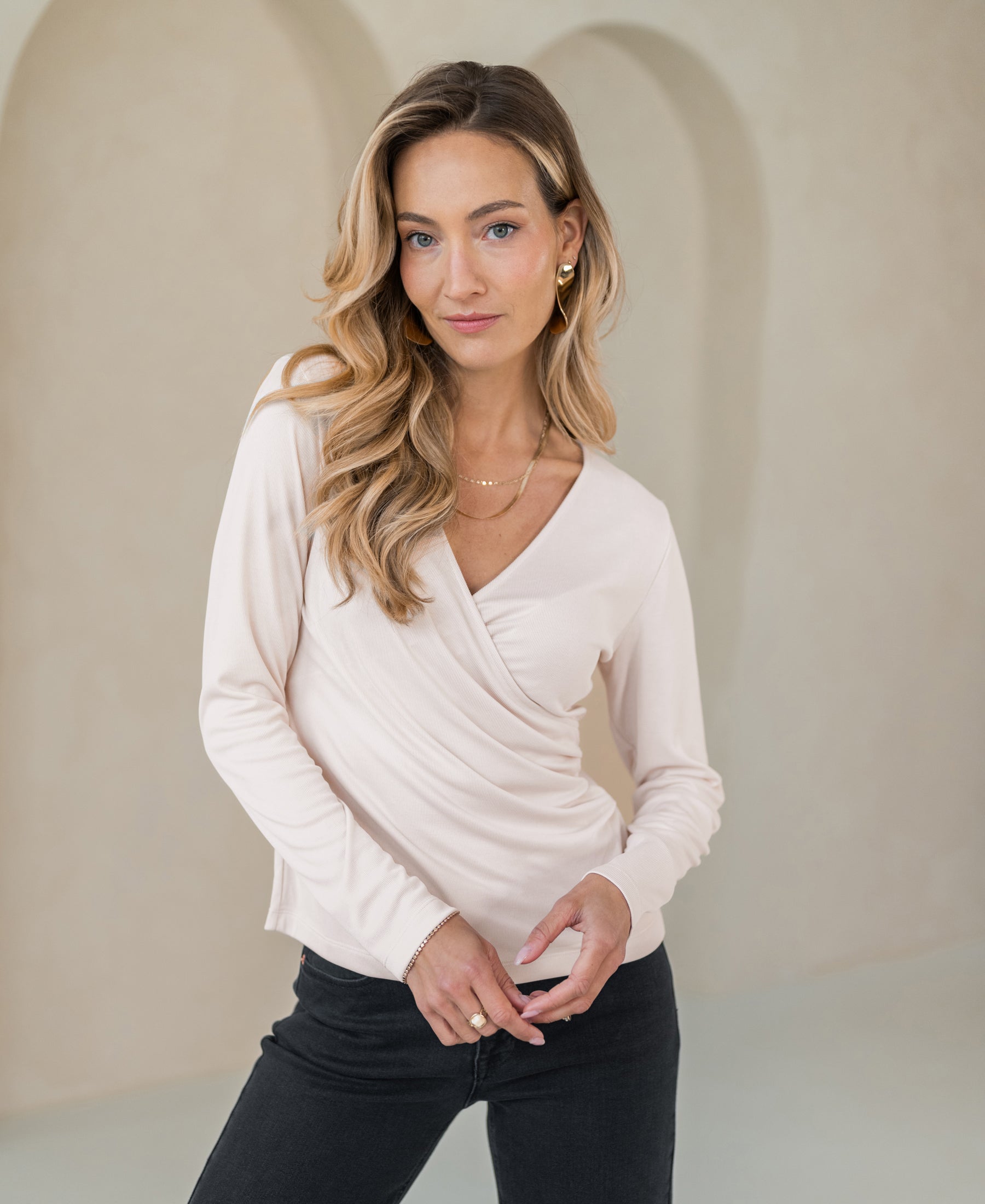 Wrap-over top LA CHARLIZE Beige