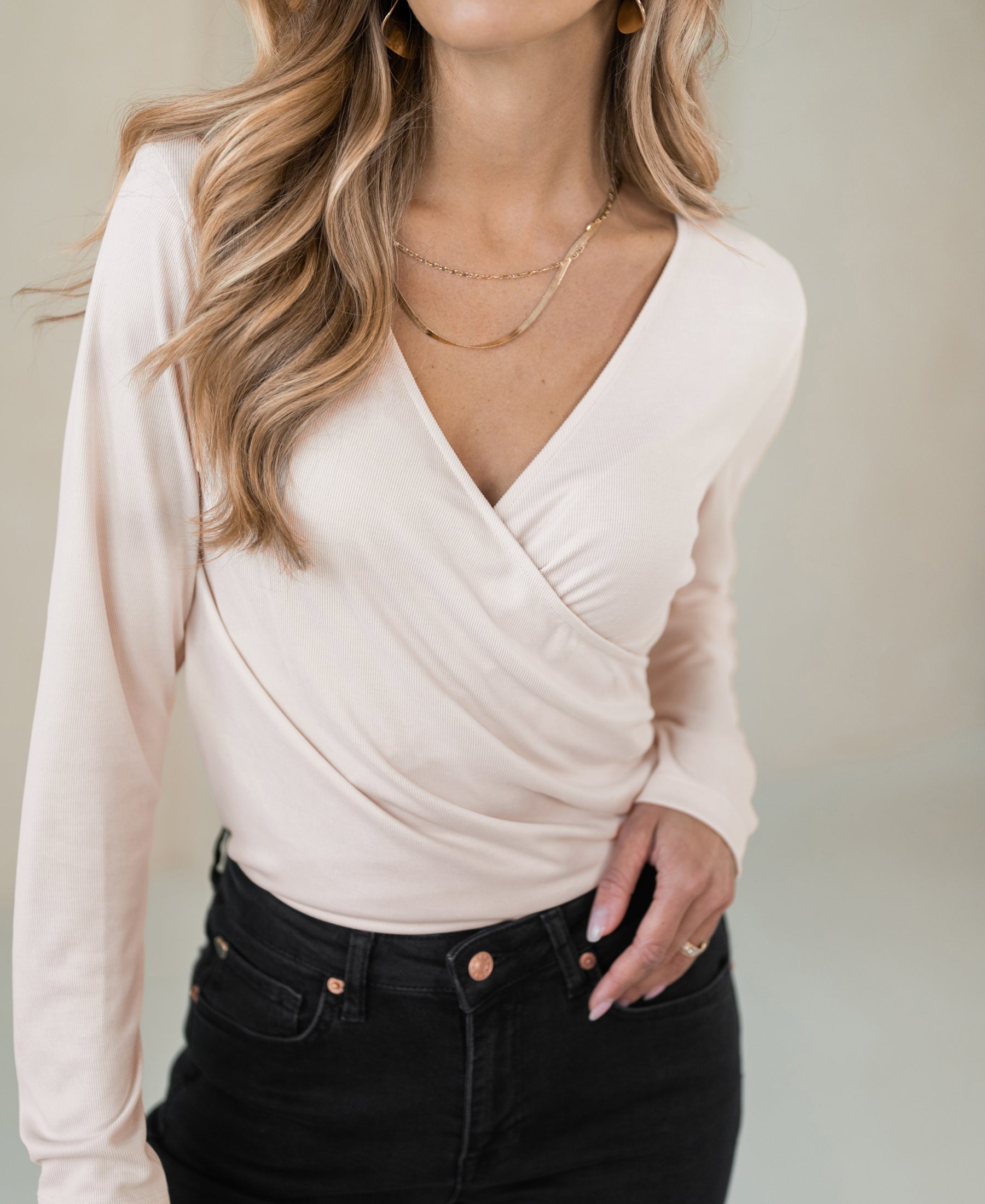 Wrap-over top LA CHARLIZE Beige