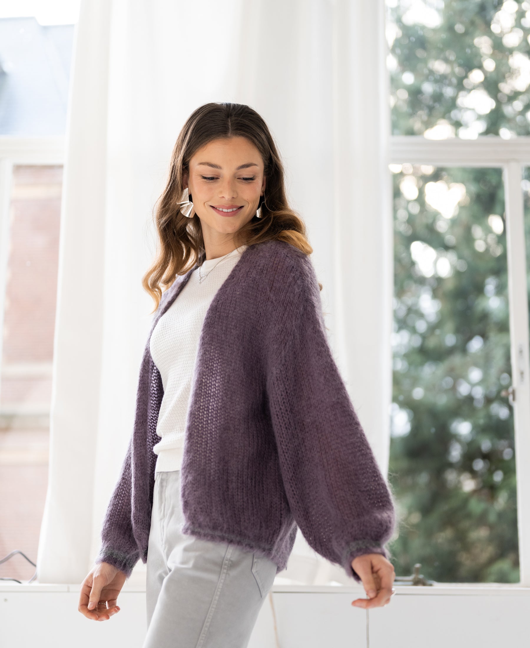 Fluffy cardigan LA CHERIE Mauve