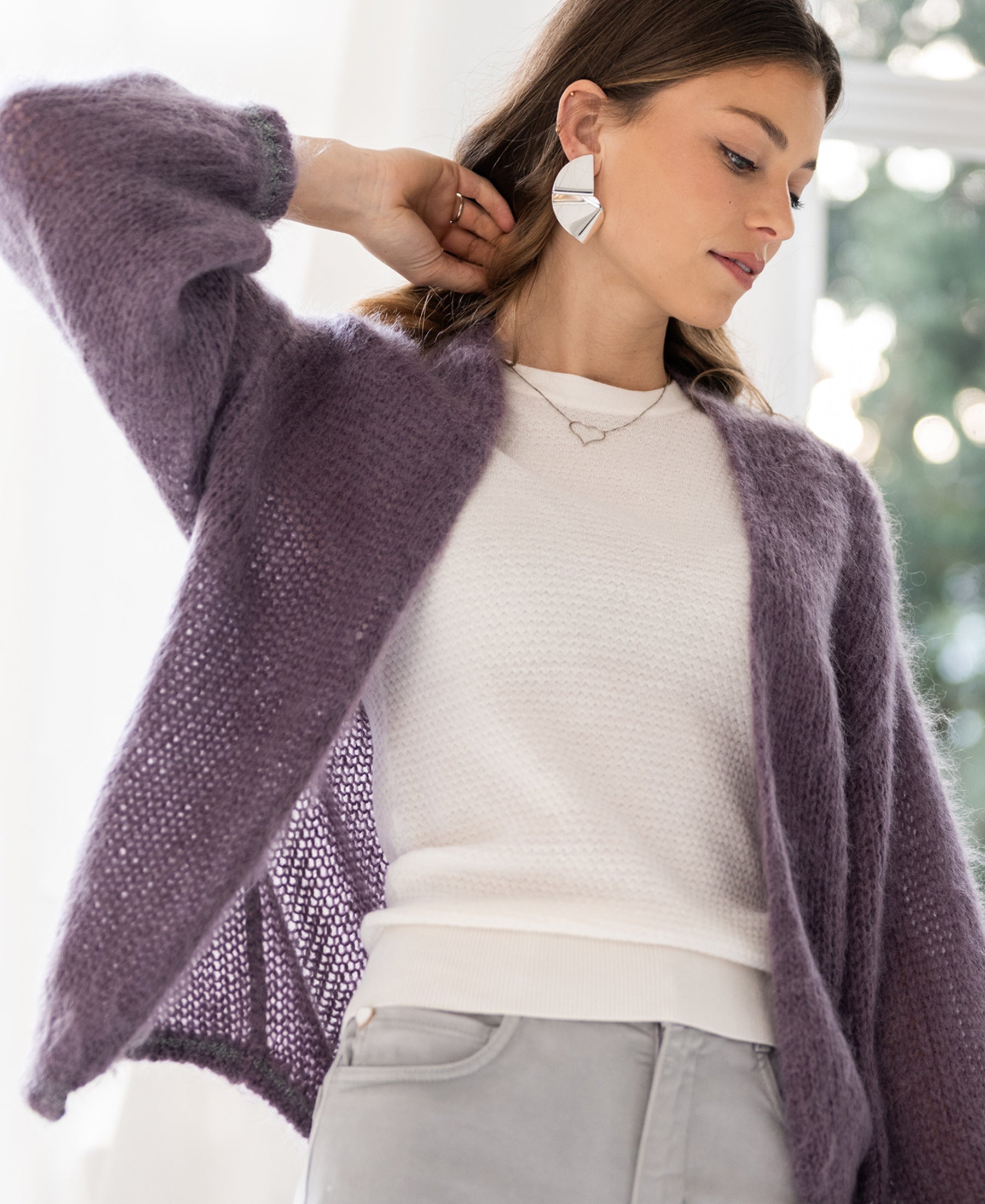 Fluffy cardigan LA CHERIE Mauve