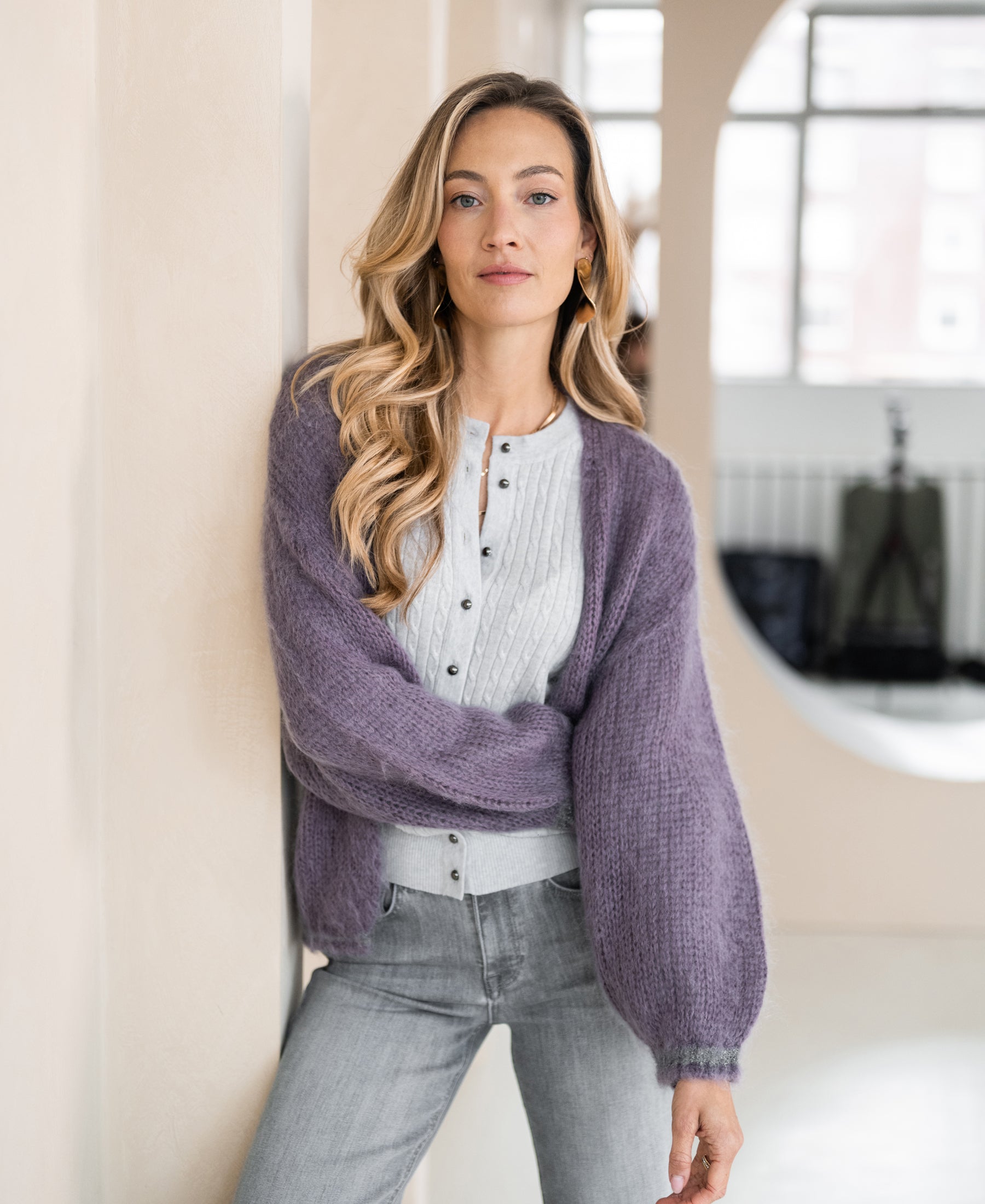 Fluffy cardigan LA CHERIE Mauve